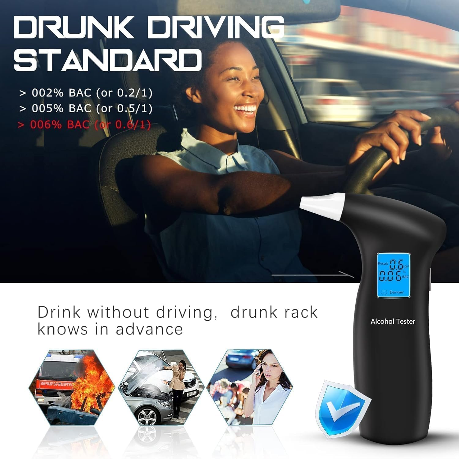 RUTIDA Breathalyzer & Alcohol Tester with 12 Mouthpieces, Professional Breathalysers Portable Alcohol Breath Tester with LCD Display Digital Fast, High Accuracy image number 3