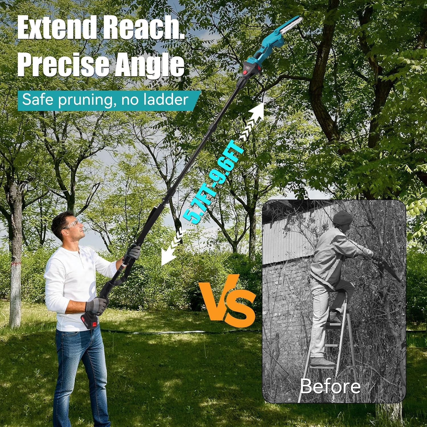 Mini Chainsaw Cordless-6Inch Electric Chainsaw Cordless with 2 * 2.0AH Batteries, Electric Chainsaw-Hand Held Power Chain Saws for Tree Trimming & Wood Cutting-Mini Chainsaws (Blue-01) image number 4