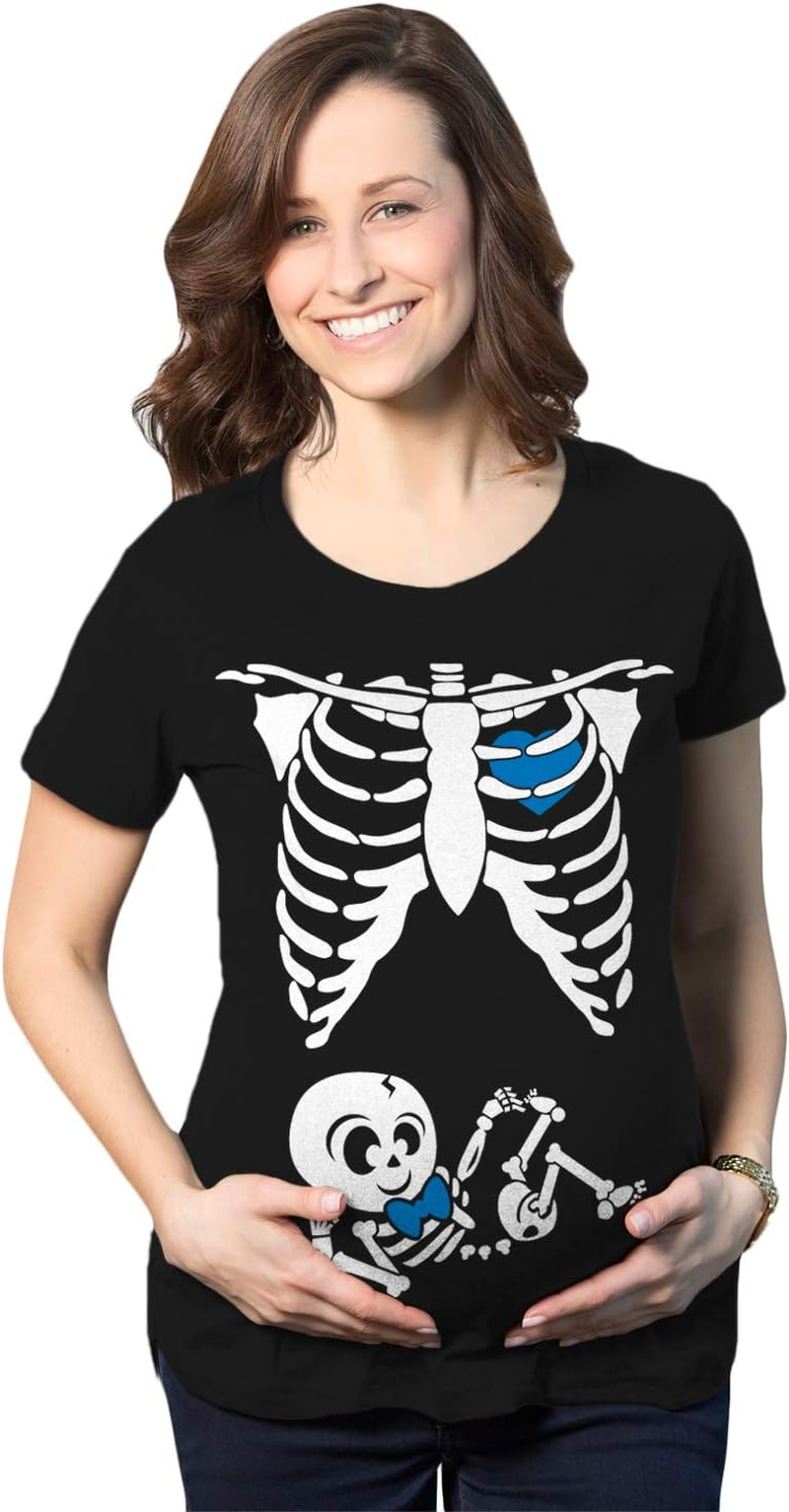 Crazy Dog Womens Maternity T Shirt Skeleton Boy or Girl Funny Baby Annoucement Halloween Graphic Novelty Tee