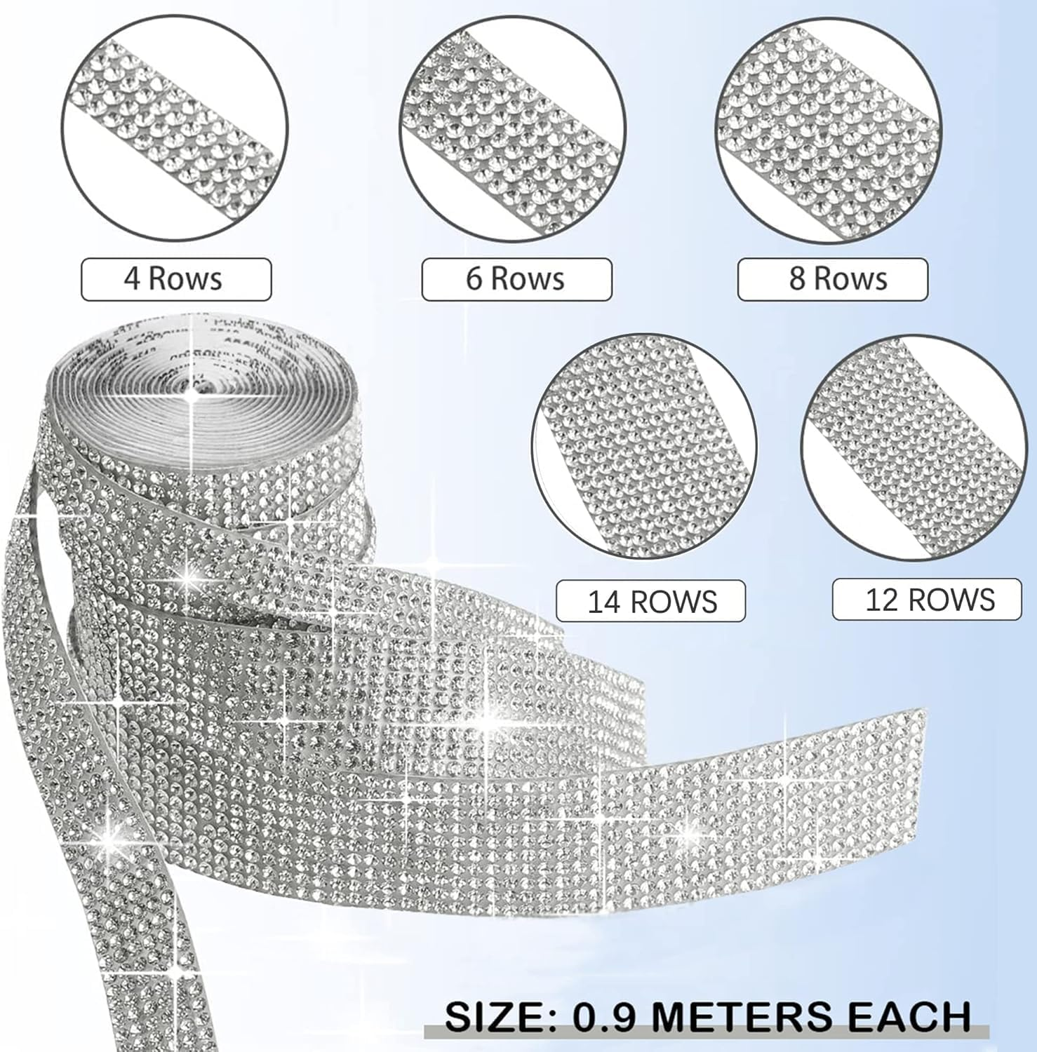 5 Rolls Self Adhesive Crystal Rhinestone Ribbon, Diamond Bling Tape with 2 Mm Rhinestones Sticker for Arts Crafts Wedding Birthday Party DIY Event Car Phone Decoration (White) image number 4
