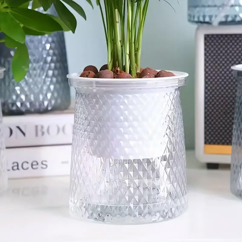 AIMALL 4PCS Self-Watering Hydroponic Planters with Diamond Design - Indoor Plastic Planters for Flowers, Herbs & Small Plants - Automatic Watering System image number 6