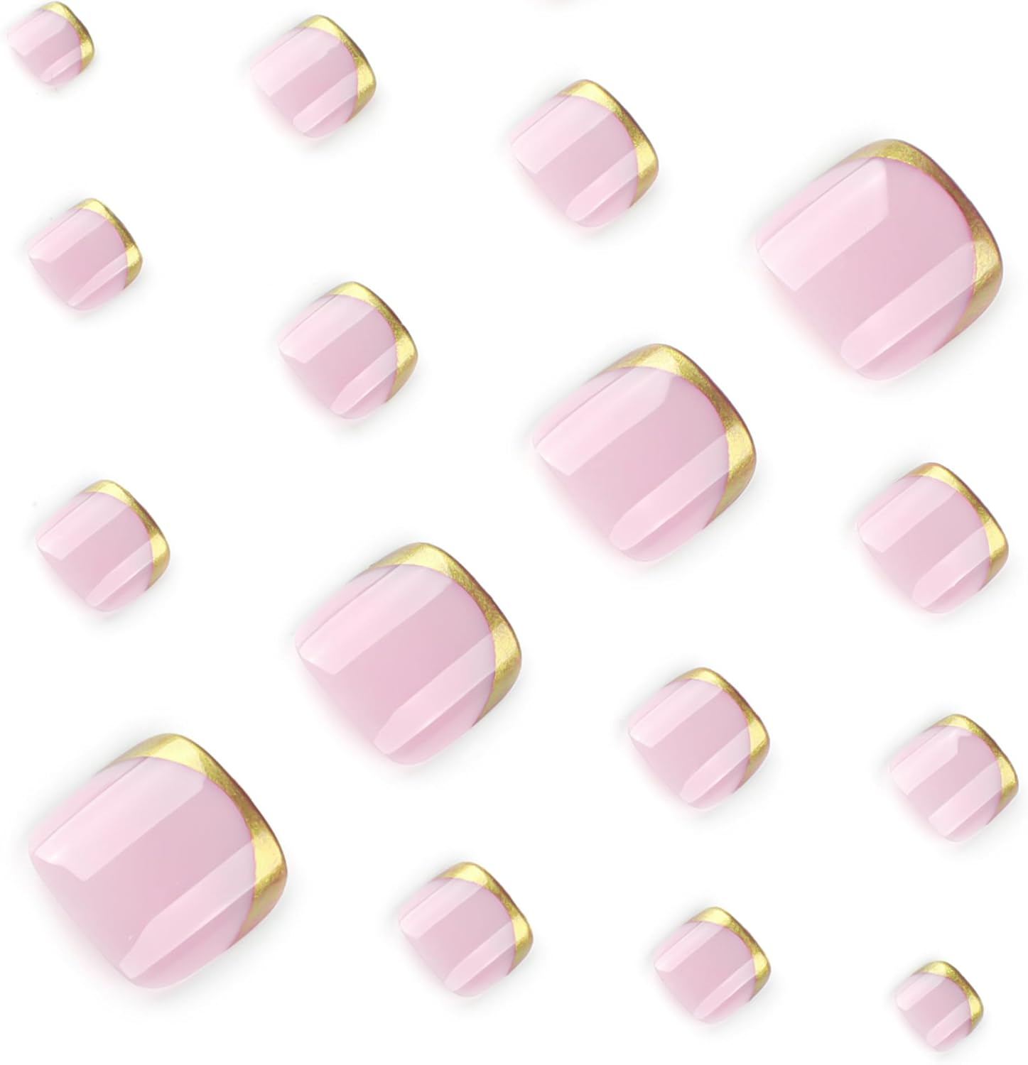 Mouyouglow Pack of 24 Fake Toenails, Toenails for Sticking, Short, Squared Pink Gold French Artificial Toe Nails, Full Cover Foot Press on Nails with Glue, Artificial Toenails, AUB11 image number 6
