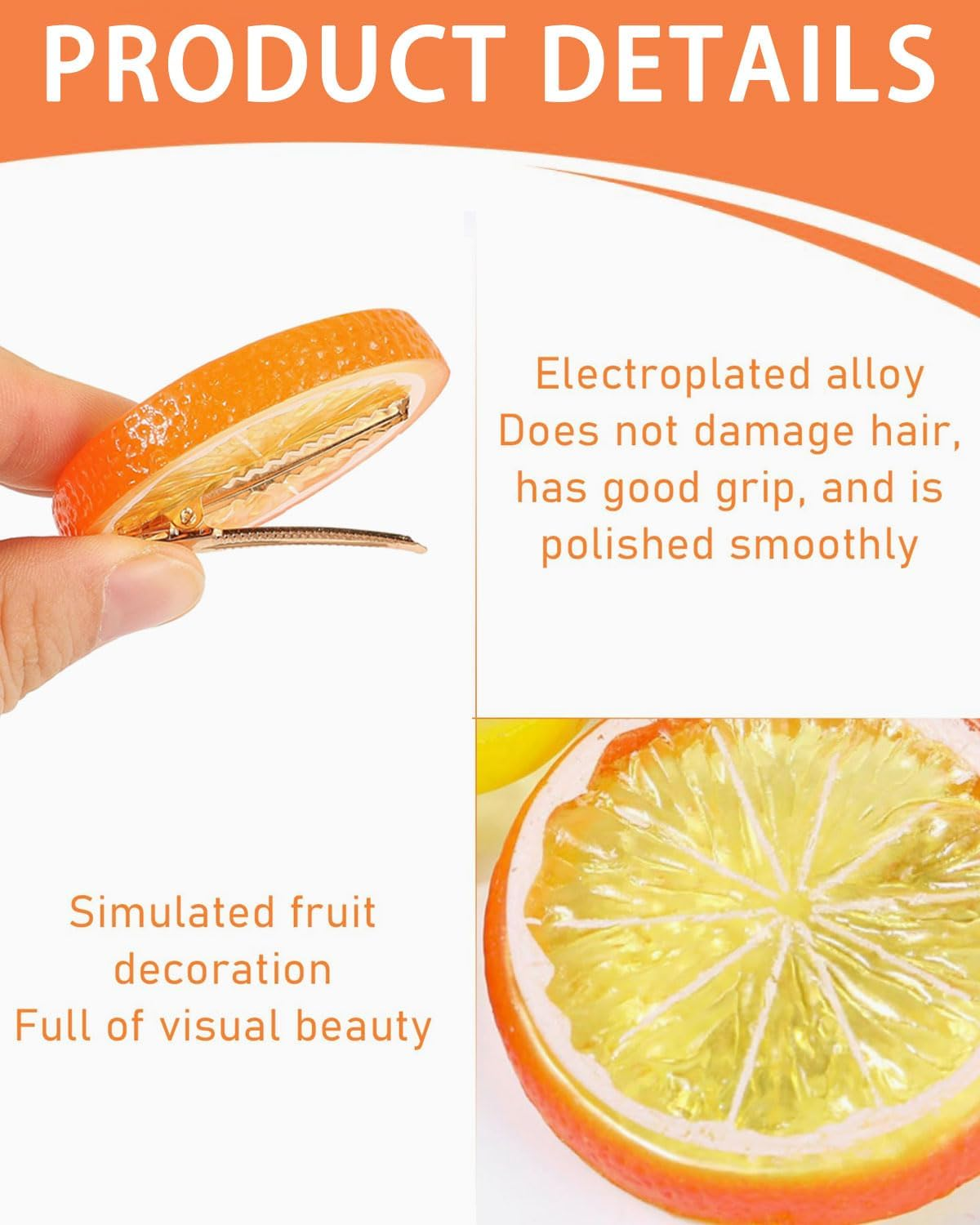 IPNSDON 4 Pieces Hair Clips Set Orange Hair Clips Elastic Hair Bands for Girls and Women Cute Fruit Hair Accessories for Carnival Costume Party image number 1