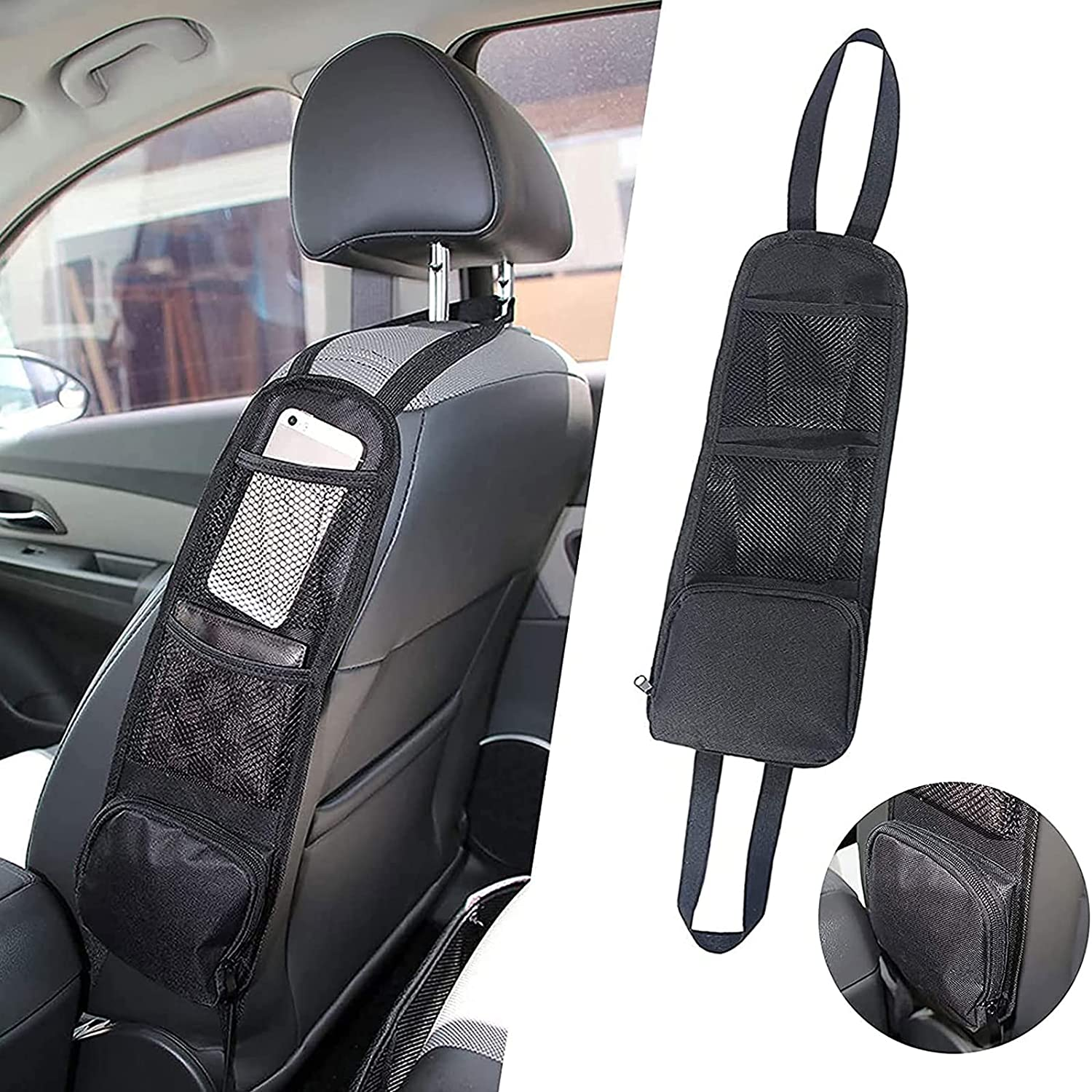 Car Seat Side Organizer, Car Organisers, QCSJHJX Auto Seat Storage Hanging Bag, Front Seat Mesh Hanging Bag for Auto Small Items, Pocket for Cars, SUV, Truck All Vehicles image number 6