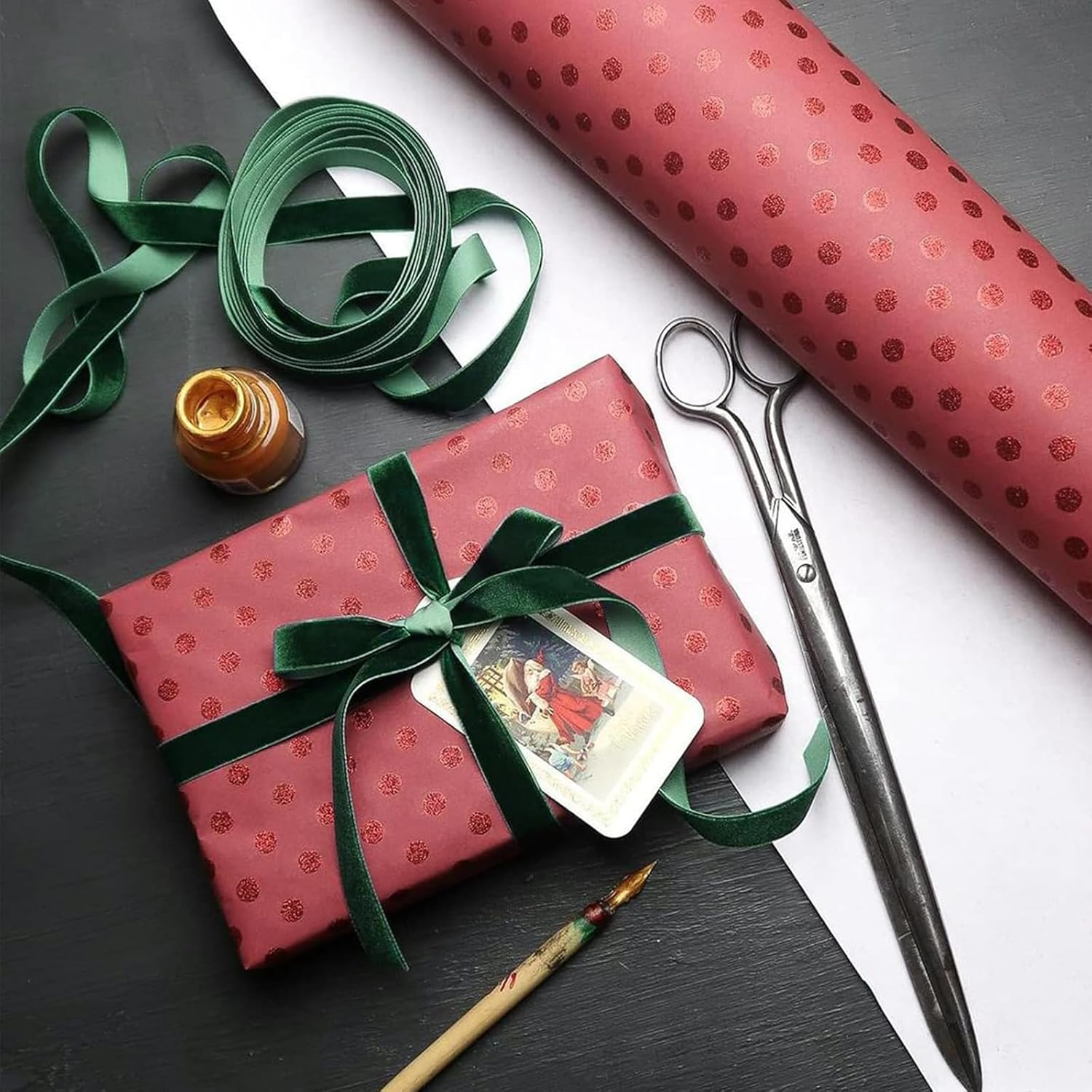 YQQZQ Vintage Velvet Ribbon, 10Mmwidth 22M Length,Ldeal for Gift Wrapping Craft Hairchoker Wrap Gifts for Mother'S Day (Green) - Golden image number 4