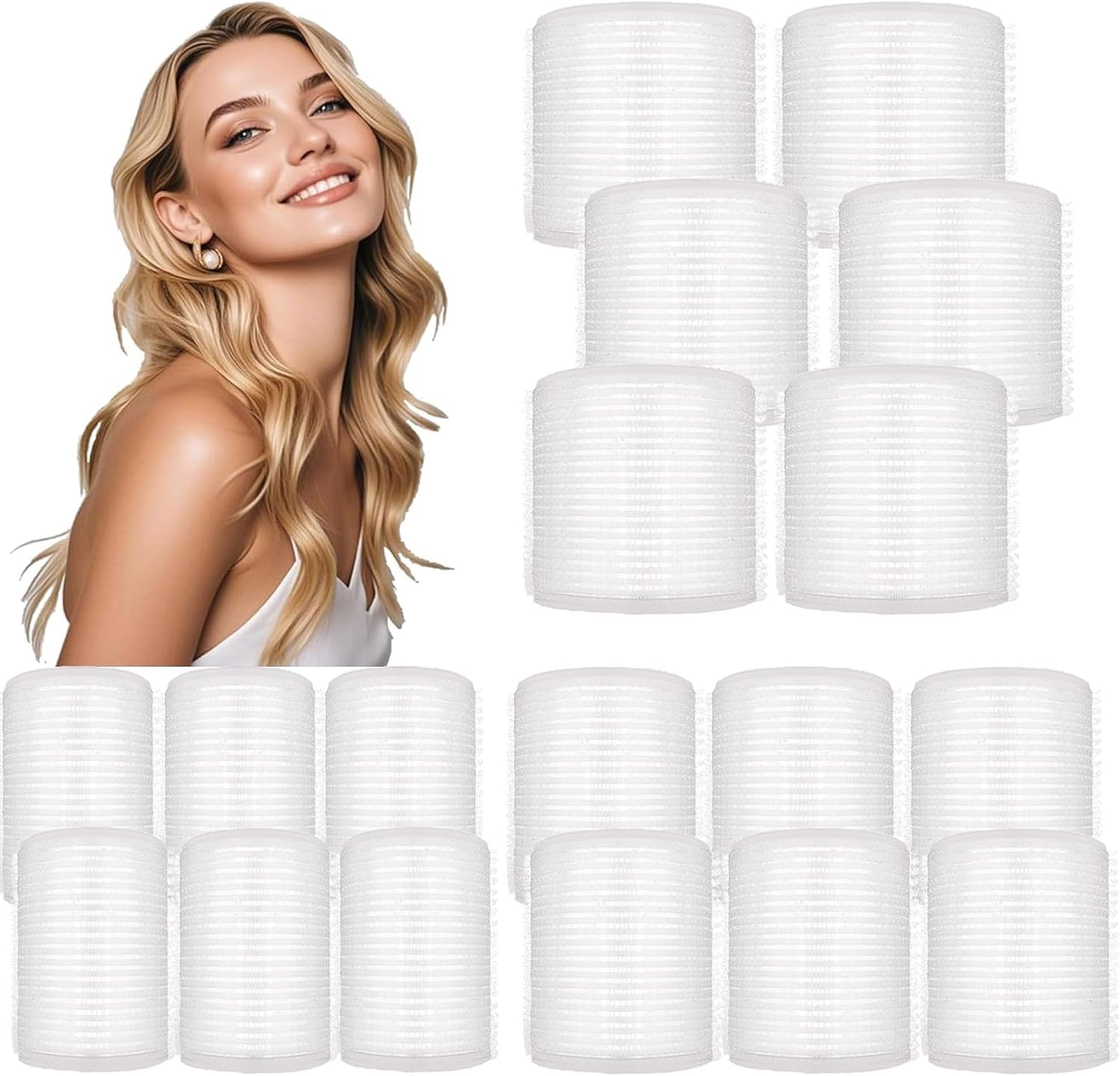 HYOUJIN 18Pc Self-Grip Ceramic Ionic Thermal Hair Rollers,Hair Rollers for Salon Quality Hair Blowout Look for Long or Short Hair,Roller Set Perfect for Sleeping In(White)(60Mm,48Mm,36Mm)