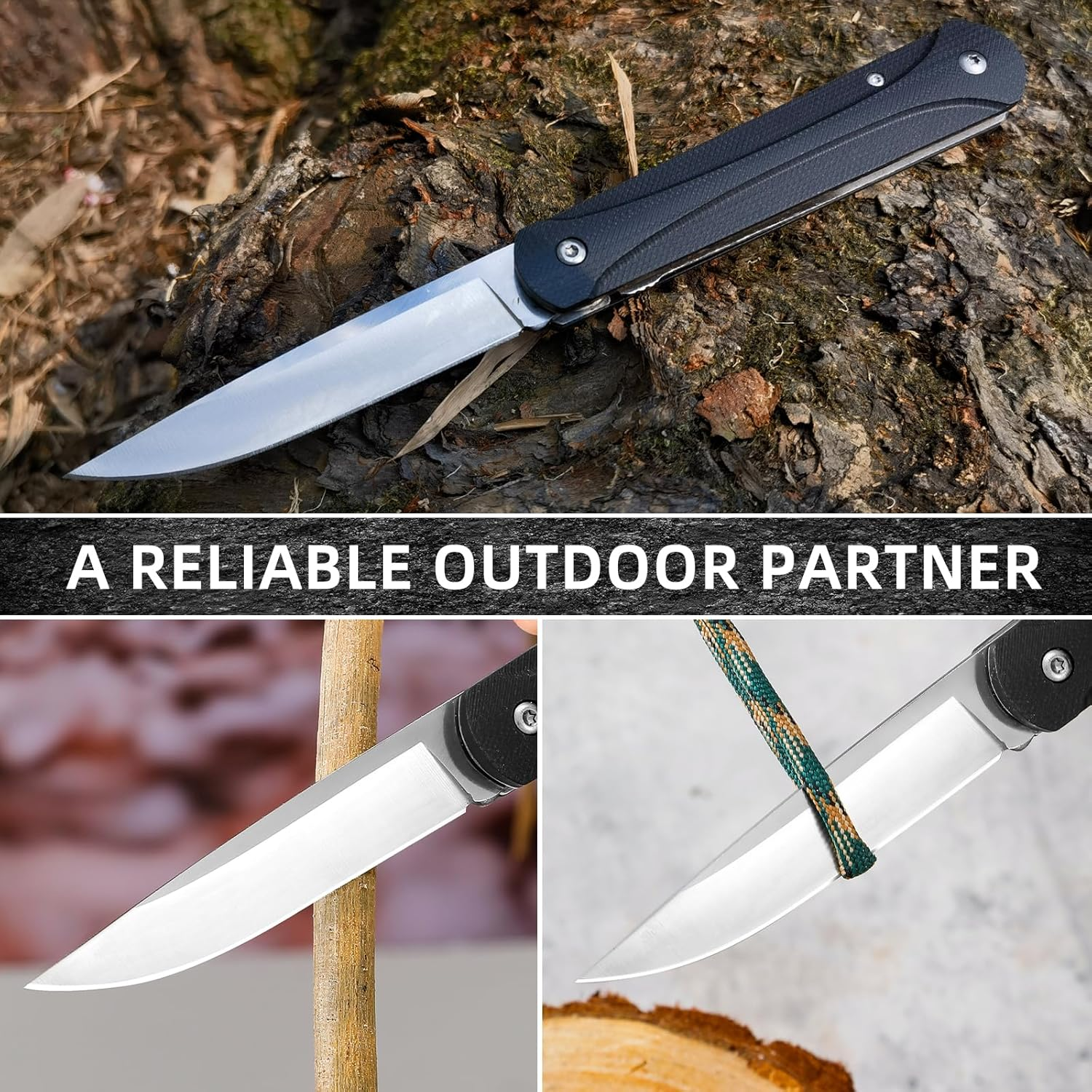 Pocket Knife with Deep Carry Clip, 3.54" 3Cr13 Stainless Steel Blade with G10 Non-Slip Handle, Safety EDC Knife Suitable for Camping Hiking image number 3