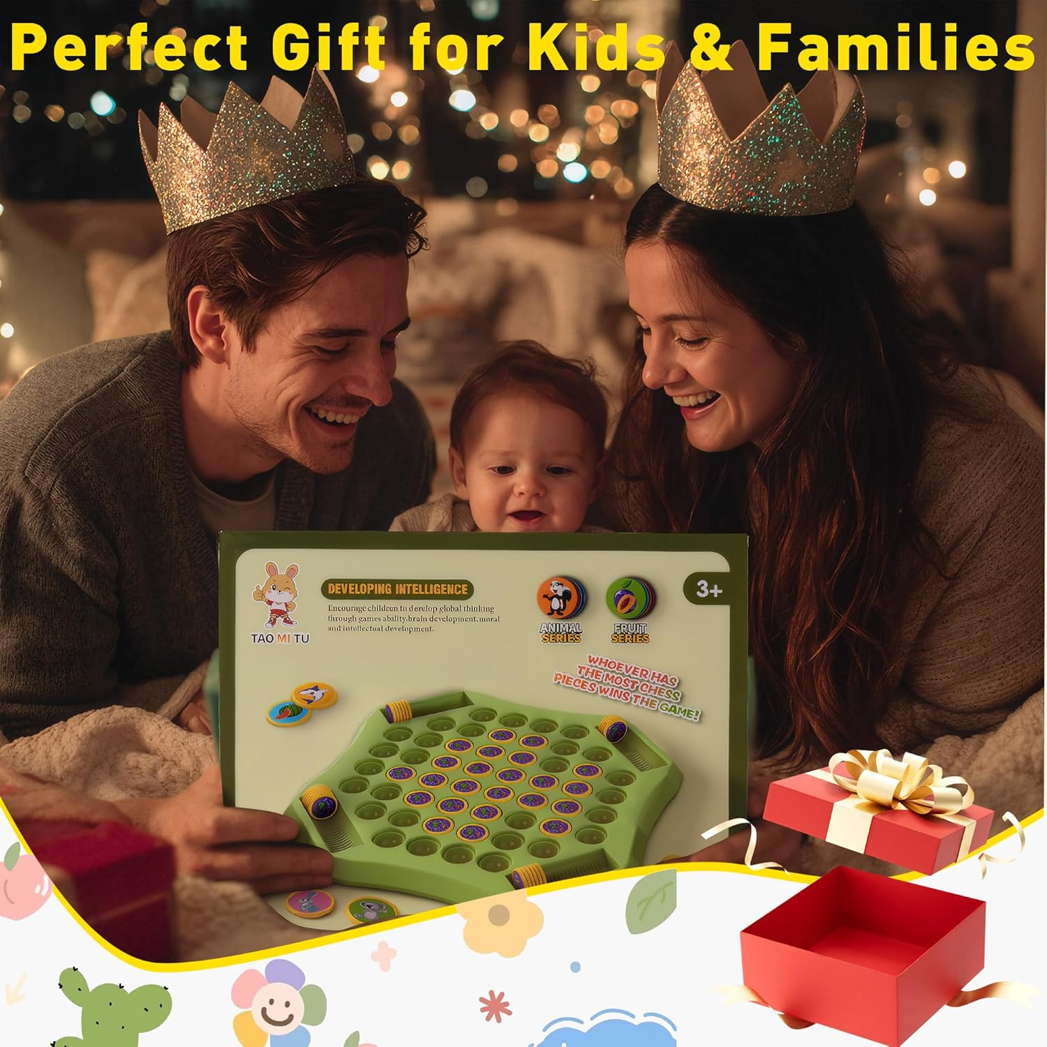 TINYLENS Memory Matching Game, 52-Slot Flip Chess Board with Extra Pieces, Educational Match Game for Kids & Toddlers, Travel-Friendly, 2&ndash;4 Players (Animal)