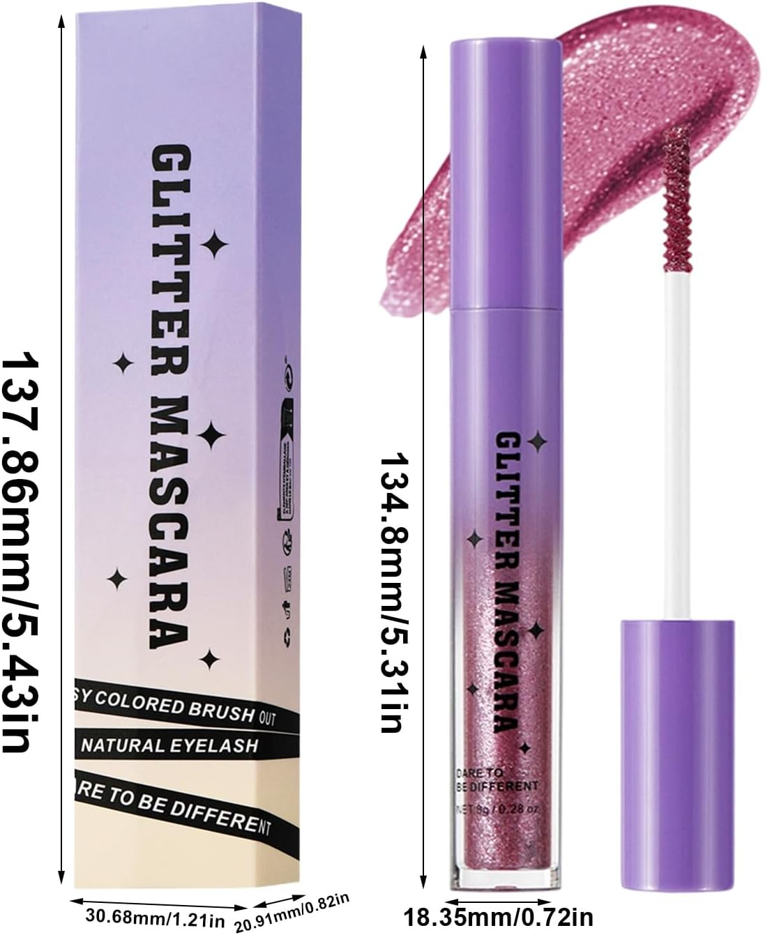 Glitter Mascara for Women | Waterproof Mascara | Waterproof Lengthening Curling Smudge-Proof Eyelash Makeup for Women Wedding Date Travel Party Night-Out - 02Silvery image number 7