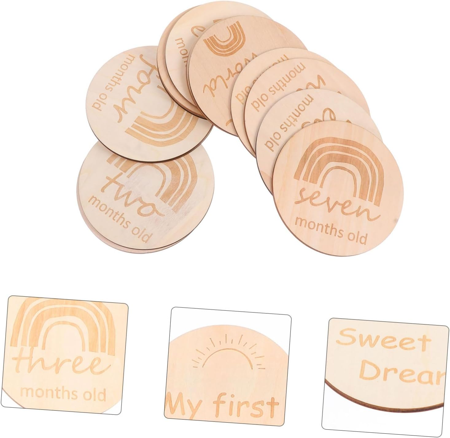BESPORTBLE Wood Baby Monthly Growth Recording Cards for Newborns, Double-Sided Rainbow Design, Photography Props for Baby Shower, 13Pcs Set, Milestone Tracking for Infant Development image number 6