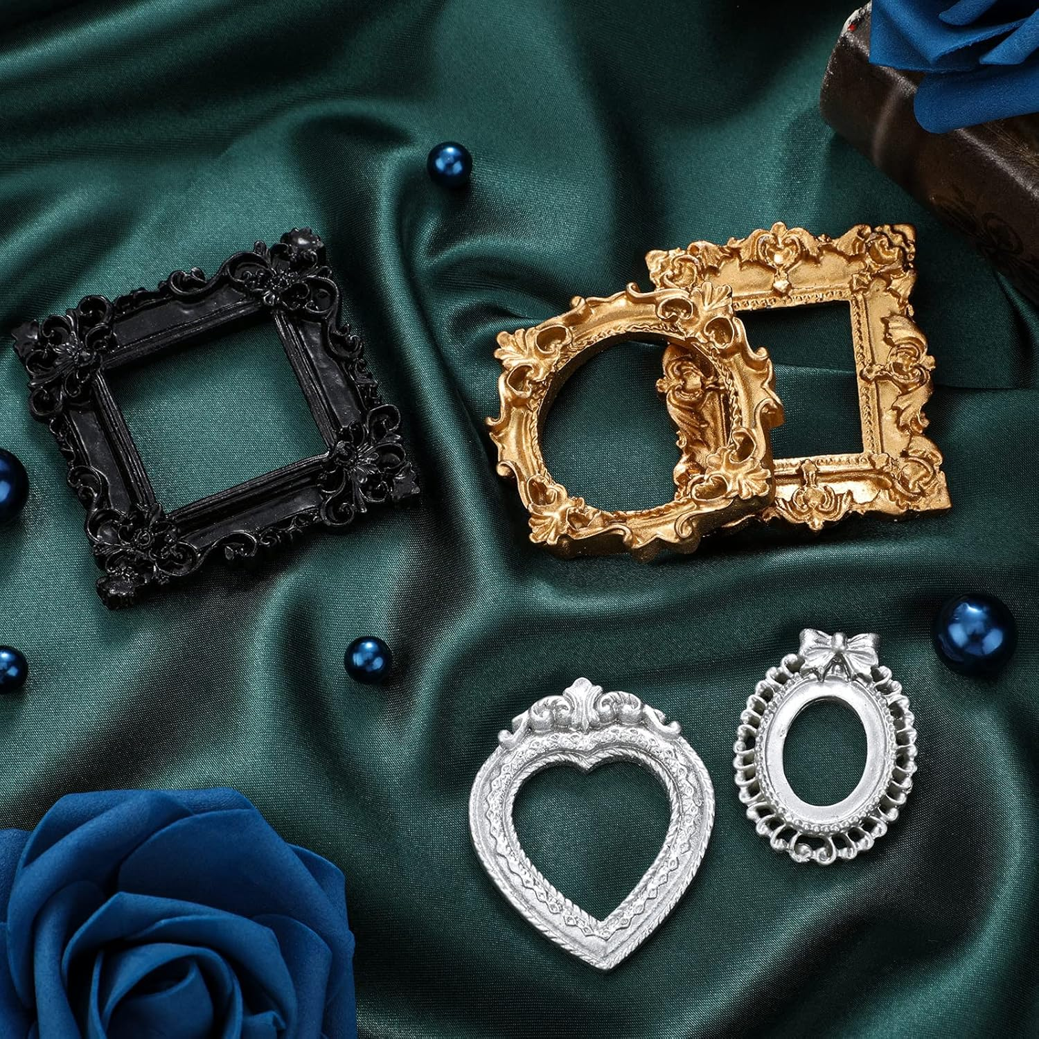 Vicenpal 25 Pcs Vintage Resin Picture Frame Antique Photo Resin Frame Mini Resin Jewelry Display Frame Photography Photo Frame DIY Small Photo Frame for Photo Home Decoration (Black,Gold,Silver) - 40, Black image number 6