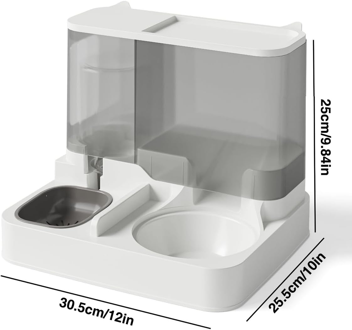 AIMALL 12X10X9.84 Inch Automatic Cat Feeder and Water Dispenser, 2.8L Food Storage, 1L Water Tank, Ceramic and Stainless Steel Bowls for Cats and Dogs image number 2