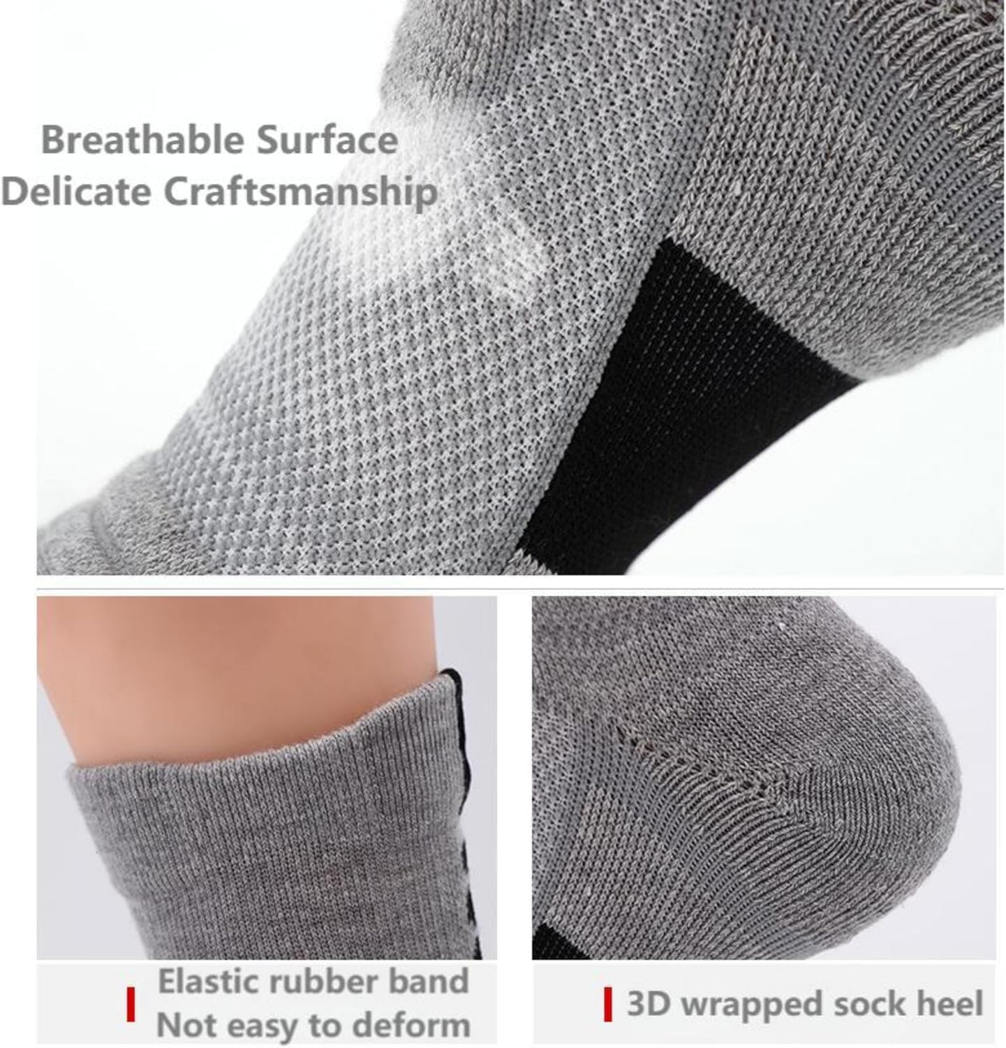 3 Pack Men'S Sports Running Socks - Thick Cushioned Crew Socks for Basketball & Tennis | Non-Slip Arch Support | Sweat-Wicking Black/Grey/White (One Size) image number 3