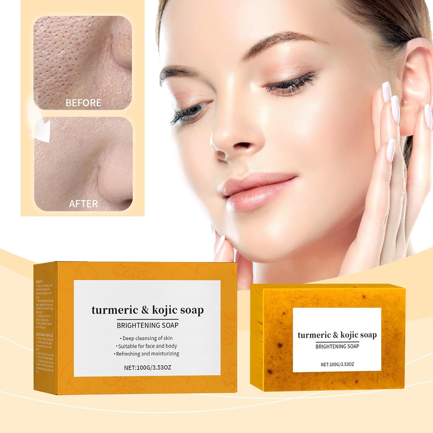 Menuha Kojic Acid Turmeric Soap, Bar Soap, Hydrating Facial Radiance Pads, Kojic Acid Dark Spot Remover Soap for Hyperpigmentation, Exfoliating Pads Collagen, Natural Turmeric Handmade Soap (1Pcs) image number 5