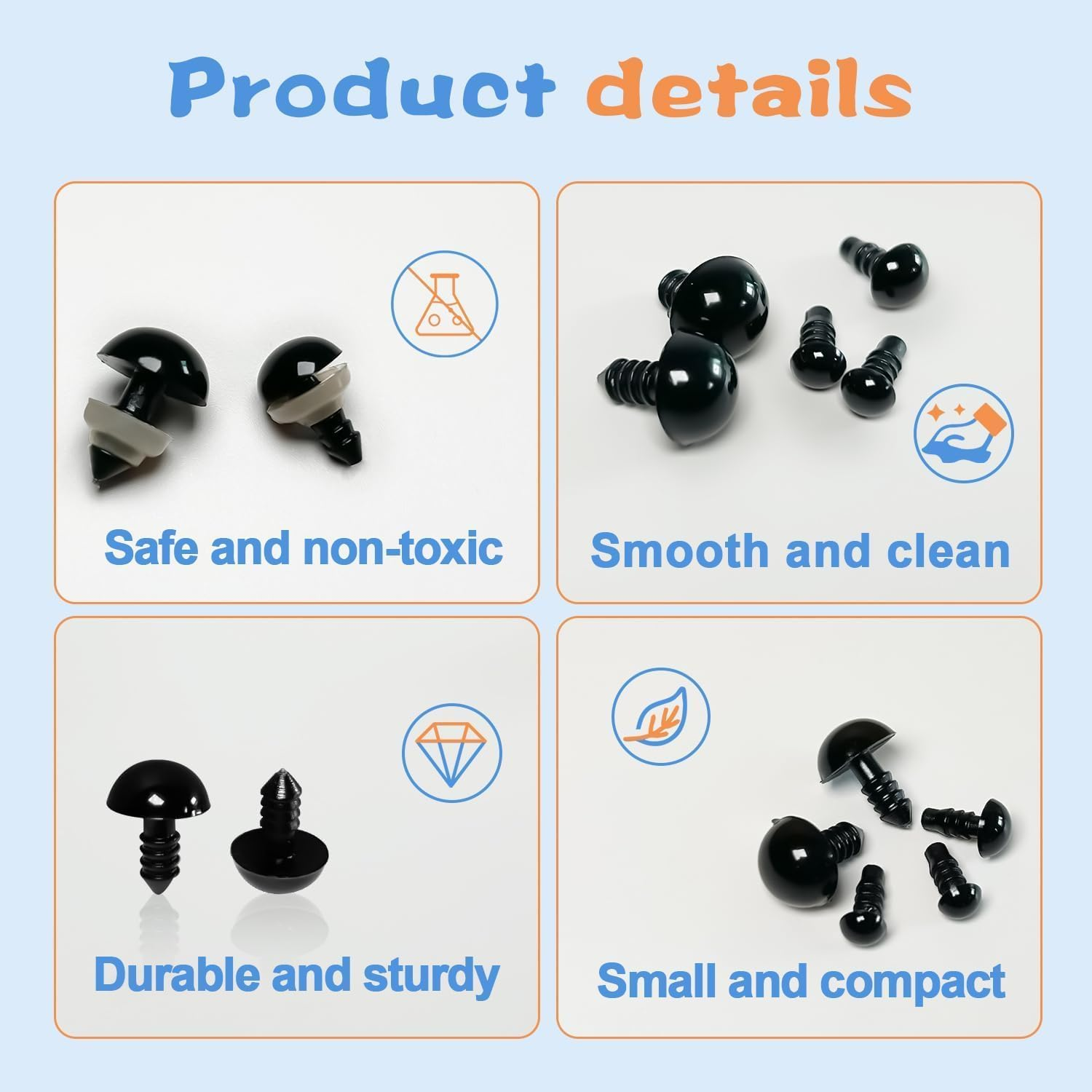 200Pcs Safety Eyes,Funcyboo Craft Eyes Crochet Eyes Assorted Sizes Plastic Doll Eyes Stuffed Animal Eyes Kit with Washers for Amigurumi DIY 5 6 8 10 12 Mm Black Safety Eyes. image number 2