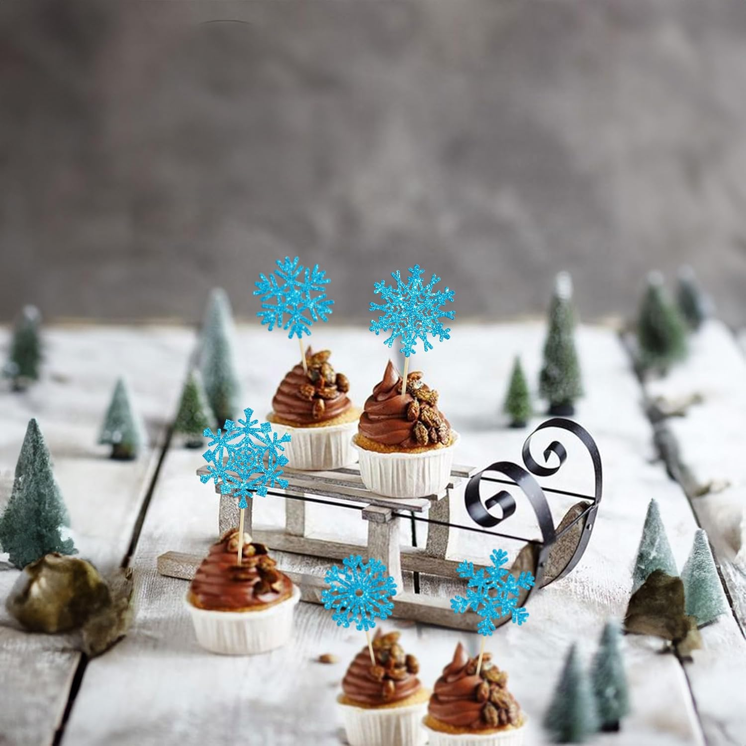Gyufise 30Pcs Snowflake Cupcake Toppers Blue Glitter Winter Frozen Cupcake Picks Winter Wonderland Cake Decorations for Snowflake Winter Christmas Kids Birthday Party Supplies image number 4