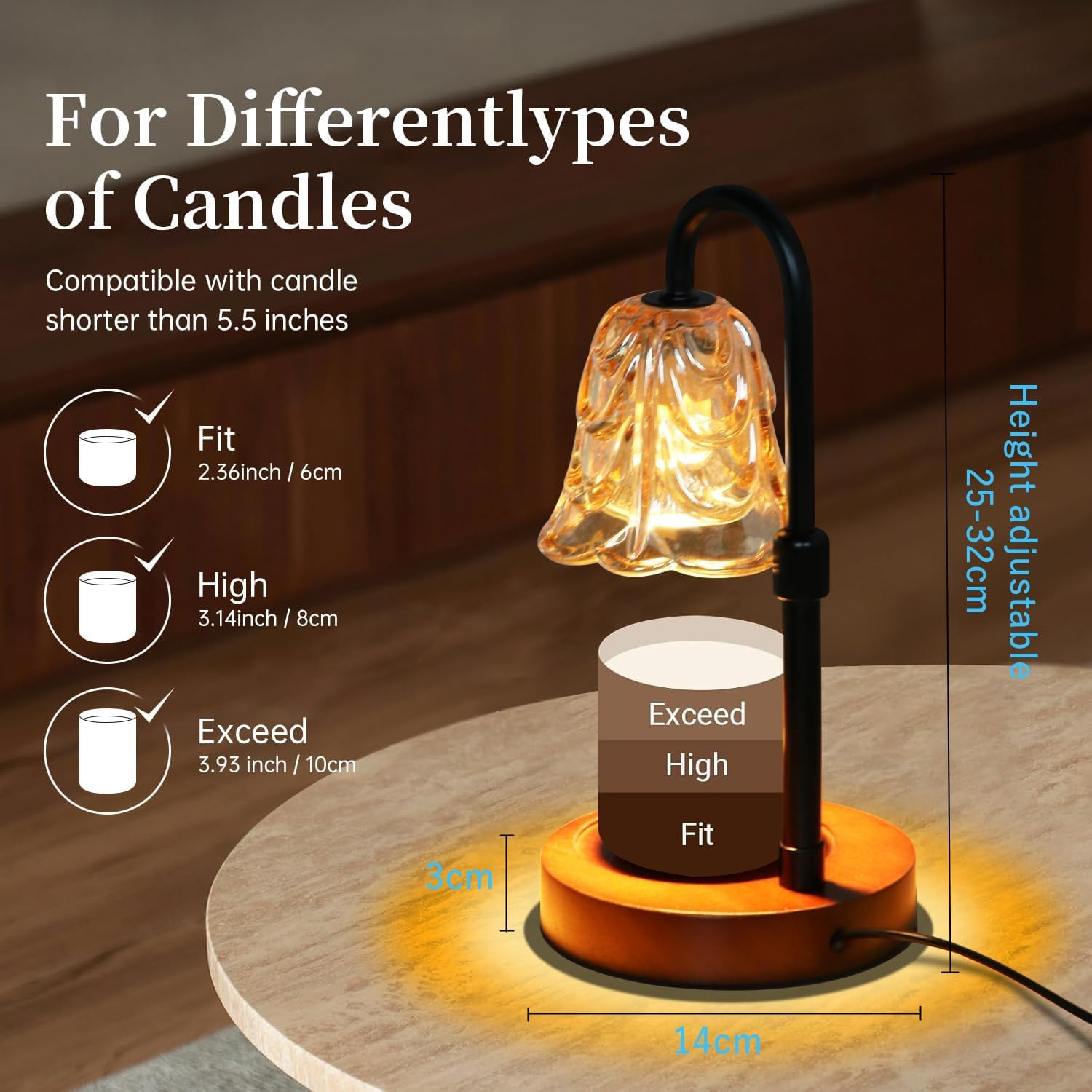 Candle Warmer Lamp with 2 Bulbs,Dimmable Candle Lamp with Timer,Adjustable Height Home Bedroom Decor Wax Melt Warmer for Scented Wax,Jar Candles,Melting Candle Warming Lamps for All Jar Candles image number 4