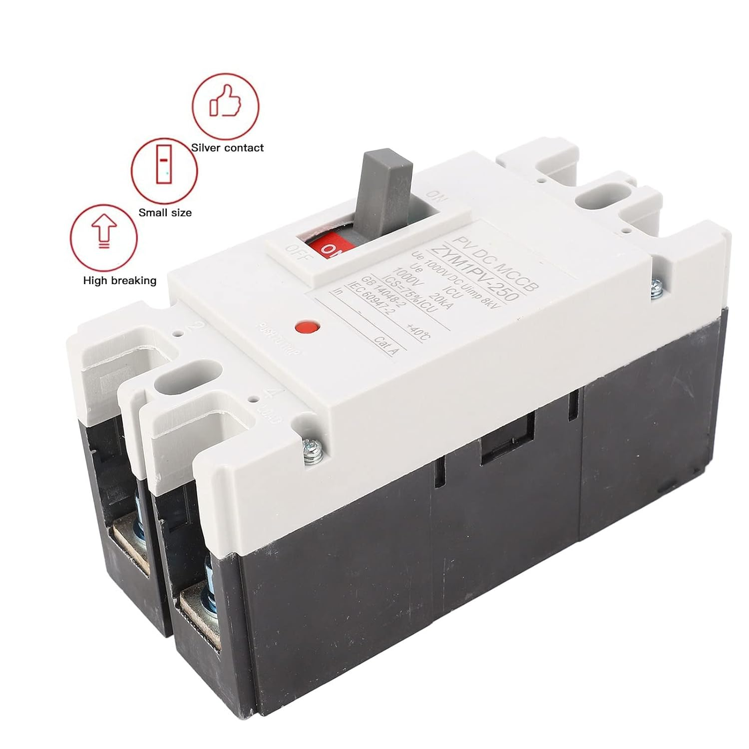 DC Circuit Breaker, 2P DC 1000 V 200A MCCB Solar Battery Switch Moulded Case, Disconnect Switch Circuit Breaker, Vertical Installation image number 3