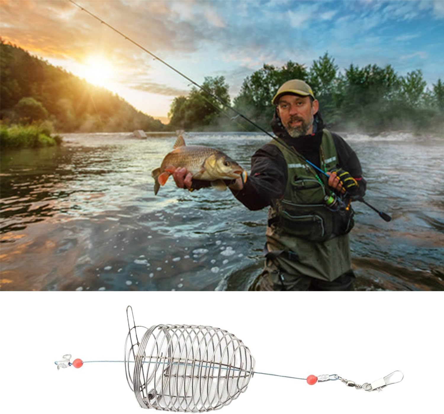 Taicols Fishing Bait Traps Cage,10 Pcs Stainless Steel Feeder Basket Lure Holder Tackle Metal Lures Hamper Crawfish Baskets Fish Carp Crab Accessories Hair Crayfish Spring Rod Coil Banks Chum Bag image number 2