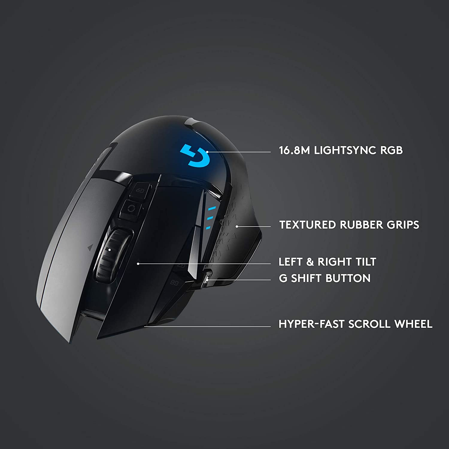 Logitech G502 Lightspeed Wireless Gaming Mouse with Hero 25K Sensor, Powerplay Compatible, Tunable Weights and Lightsync RGB - Black image number 3
