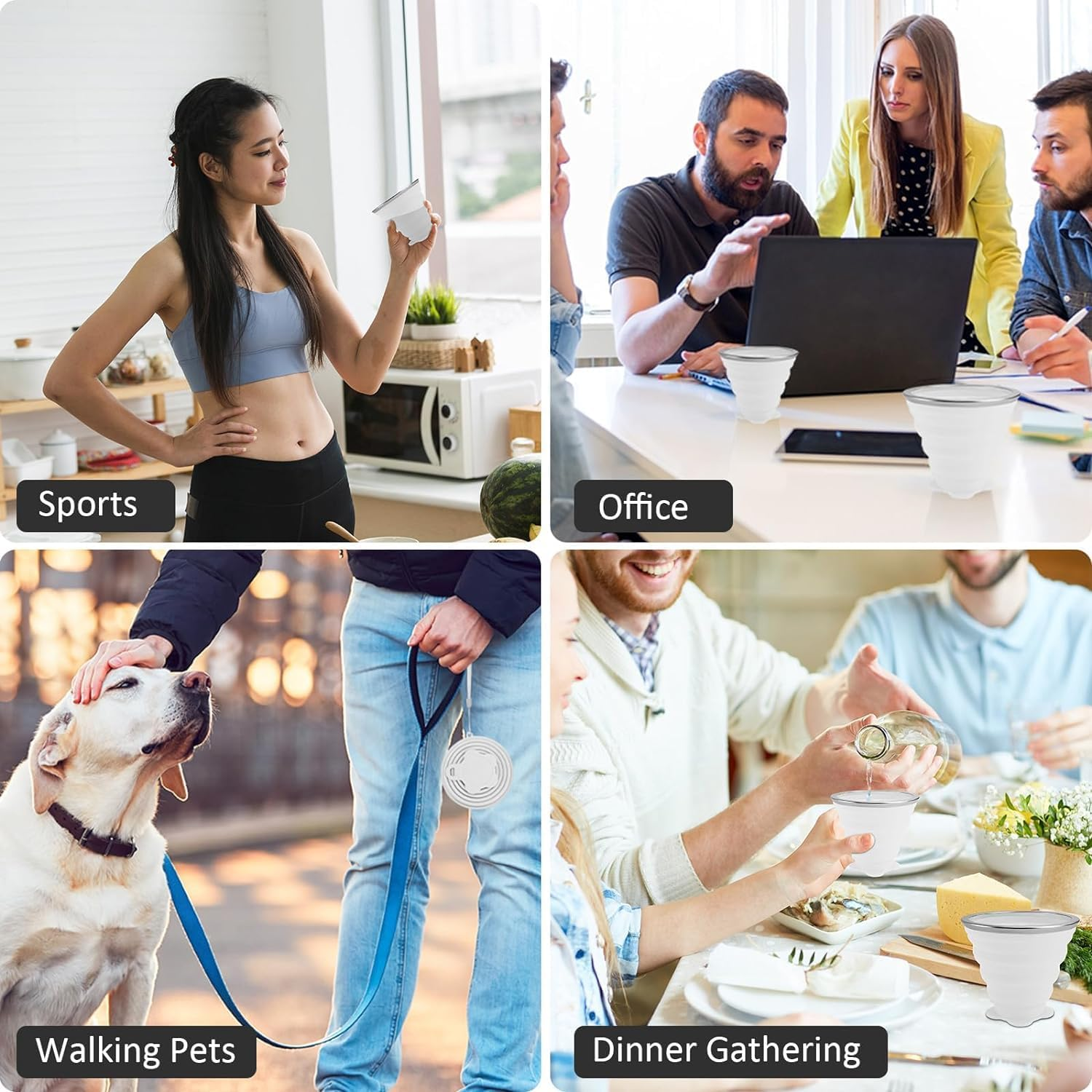 Silicone Foldable Cup, 4 Pack BPA Free Collapsible Travel Mugs, Folding Silicone Cups with Plastic Sealing Lid, Reusable Portable Cup Set for Picnic, Camping, Outdoor Hiking Travel (Translucent) image number 2