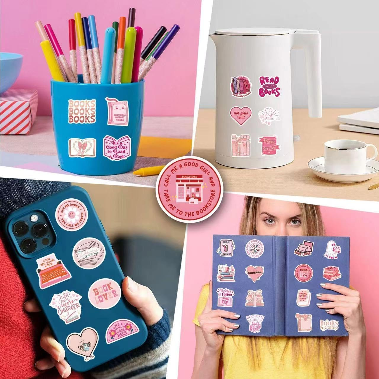 Bookish Stickers,Book Stickers for Kindle, Reading Themed Decorative Stickers, Book Lover Collection, Aesthetic Kindle Decals (Pink 120 Pcs) image number 6