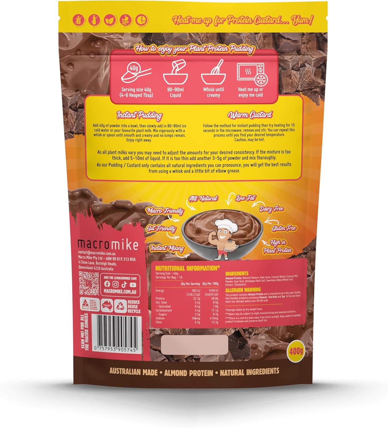 Macro Mike Chocolate Fudge Plant Protein Pudding 400 G image number 1