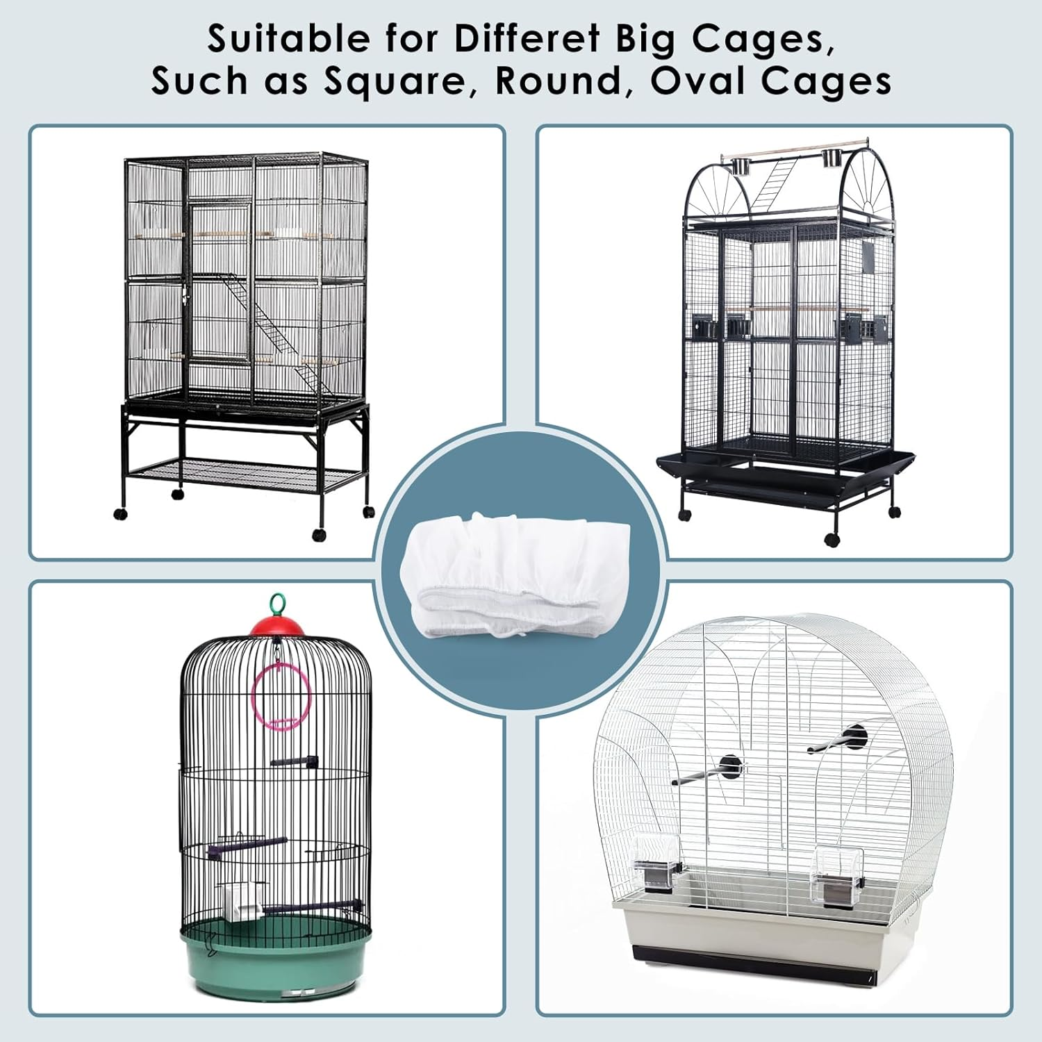 Bissap Bird Cage Seed Catcher, 90-118&lsquo;&rsquo; Universal Birdcage Net Nylon 31.8'' H Adjustable Elastic Band Stretchy Skirts Mesh Cover for Parrot Cage Seed Guard (Not Include Birdcage)- White image number 3