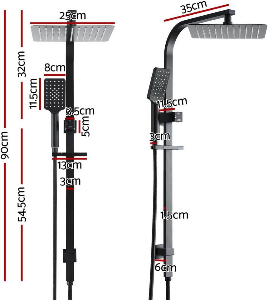 10'' Rain Shower Head Set Handheld Square High Pressure Bathroom Black image number 3