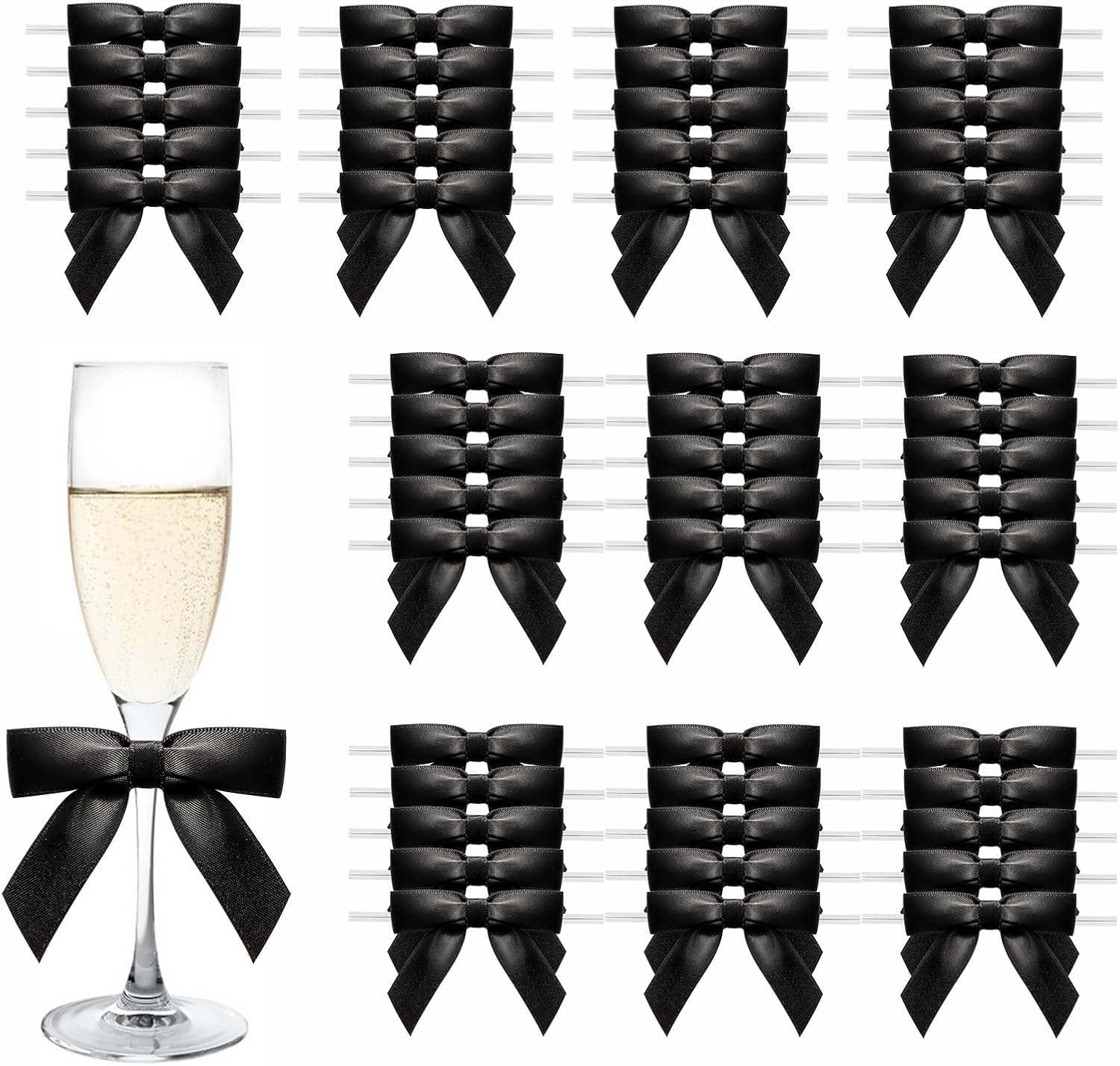 50 Mini Bows Decor Small Satin Ribbon Bow Decorations for Gift Wrapping Birthday Valentine'S Day Weddings Cake Decor Black