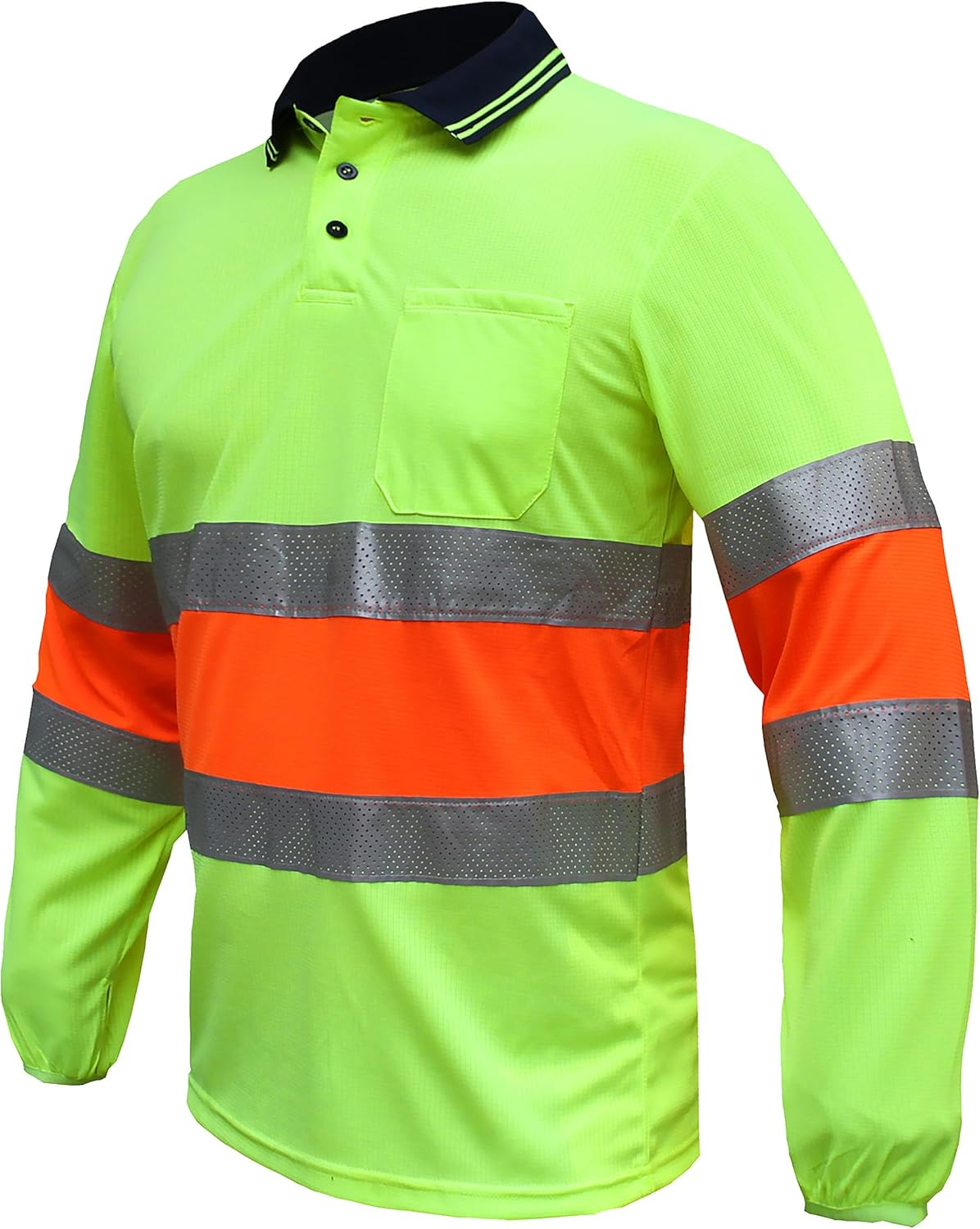 BIG BEE Hi Vis Work Polo Shirt Long Sleeve Reflective Tape Bio Motion