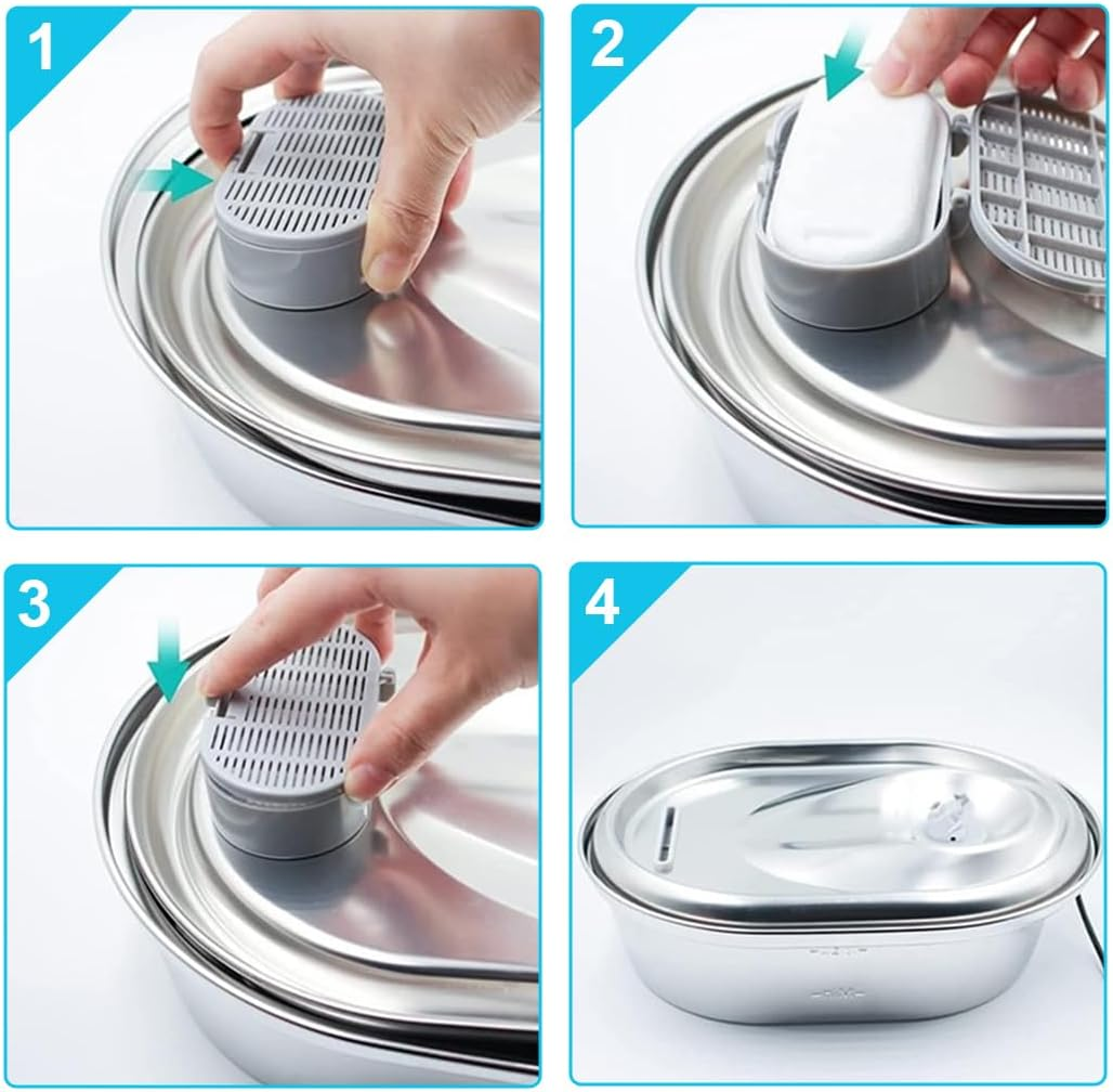 4+4 Pieces Filter for Cat Fountain, Replacement Filter Suitable with Carbon Filter and Foam Filter, for 2L/3.2L/4L Stainless Steel Drinking Fountain for Cats and Dogs, Cat Fountain Filter, Filter Cat image number 2