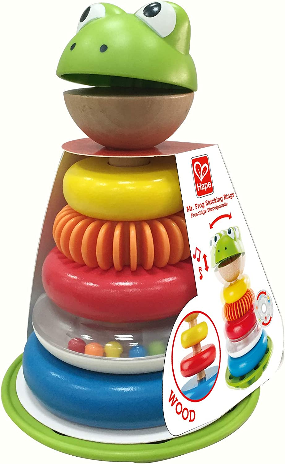 Hape Mr. Frog Stacking Rings &ndash; 19Cm Educational Stacking & Building Toy for Babies 12M+, Color & Counting Learning Activity, Developmental Toy for Infants & Toddlers