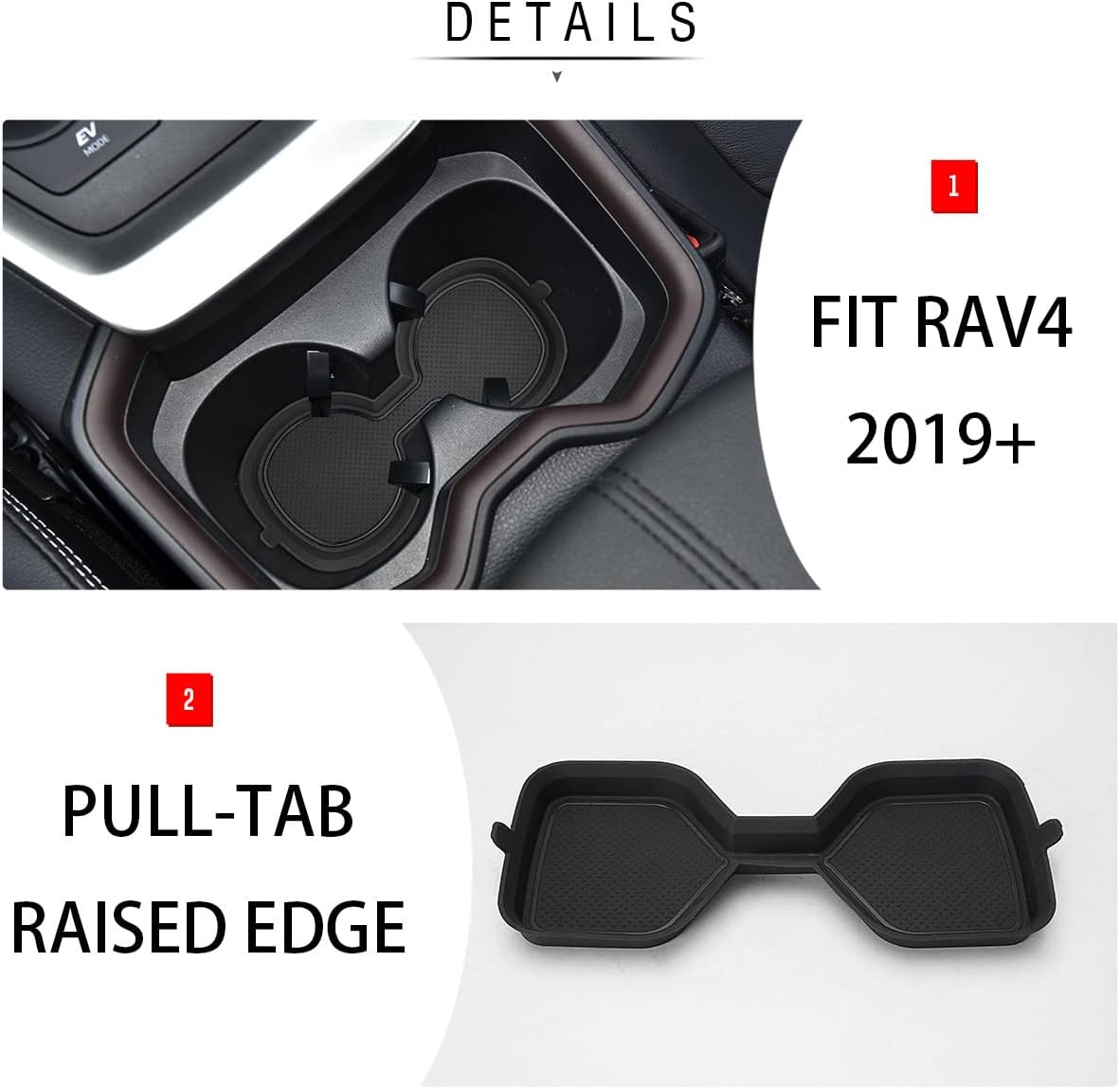 Auovo 3D Cup Holder Inserts Coaster Compatible with Toyota RAV4 Accessories 2024 2023 2022 2021 2020 2019 Silicone Cup Mat Pad Interior Decoration (Black Trim, 2-Pcs Kit) image number 3