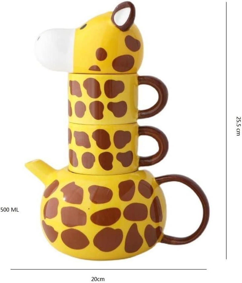 Rora Giraffe Ceramic Tea Pot with 2 Tea Cups Set, Hand-Painted Porcelain Teapot Set for Coffee Latte Milk Tea Flower and Fruit Tea （17 Oz/500 Ml） image number 2