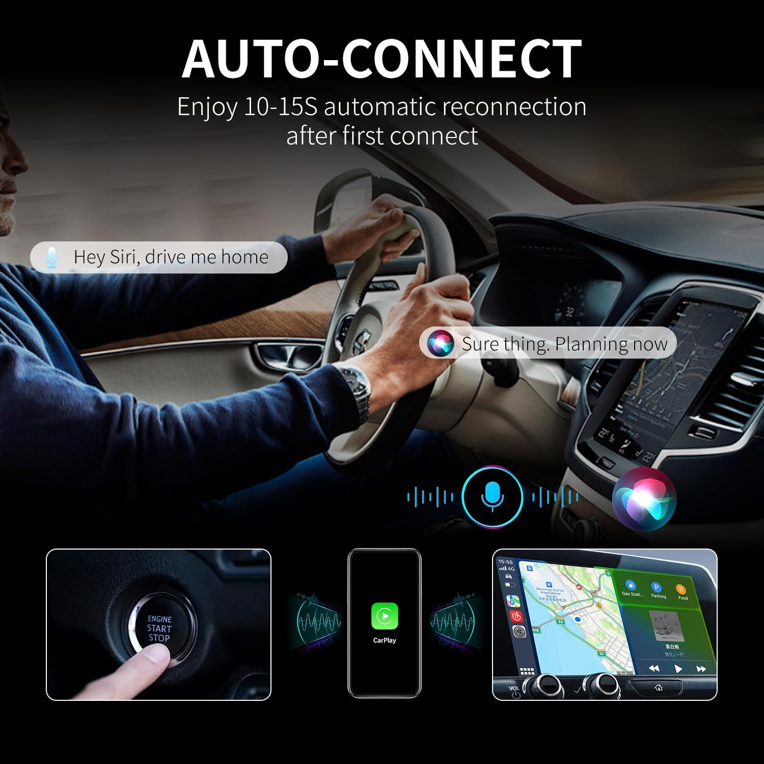 Wireless Adapter for Carplay, Adapter for Convert Wired to Wireless Carplay/Android Auto, Mini Size with Extension Cable USB, Stable Control & No Delay image number 2