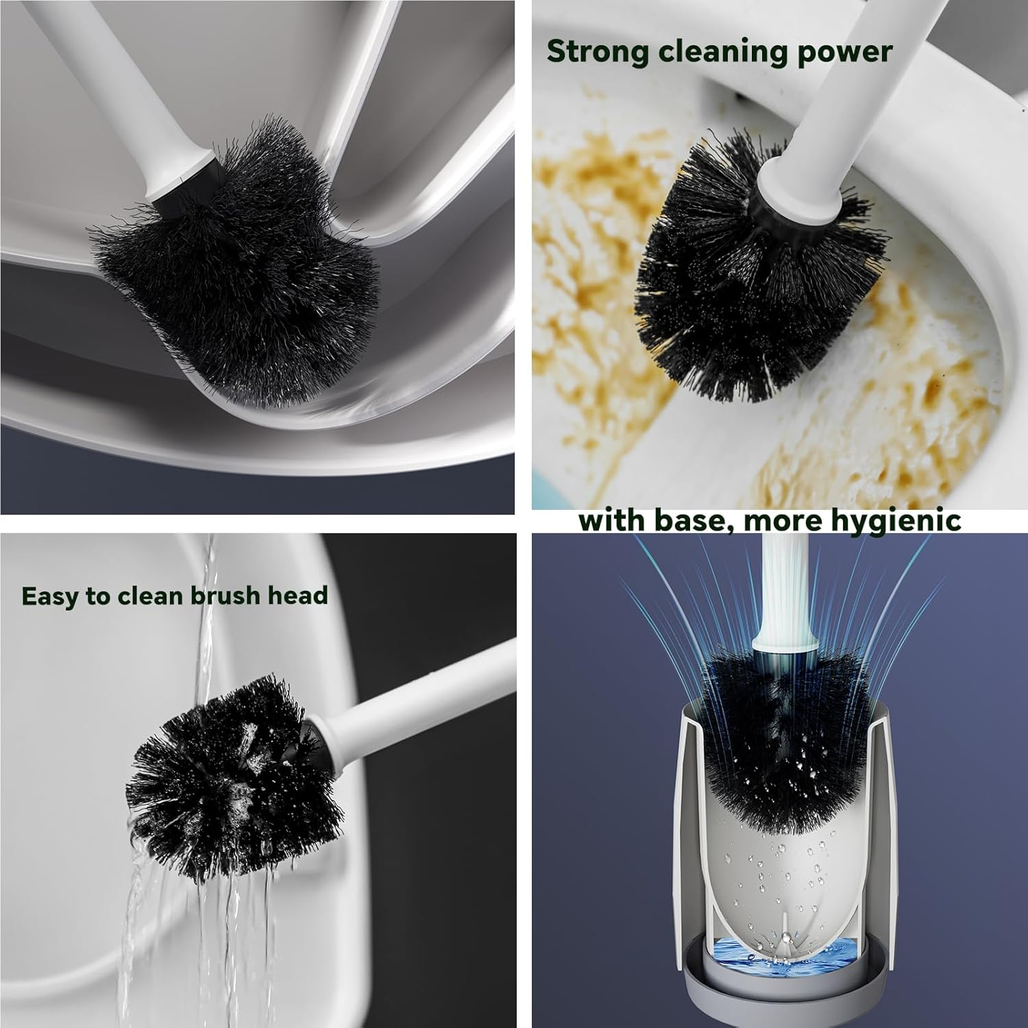 Toilet Bowl Brush and Holder Set for Bathroom, Toilet Cleaning Scrubber Cleaner Brush for Bathroom for Deep Cleaning with Stiff Plastic Bristle, Ventilated Holder (White) - 2Black image number 6