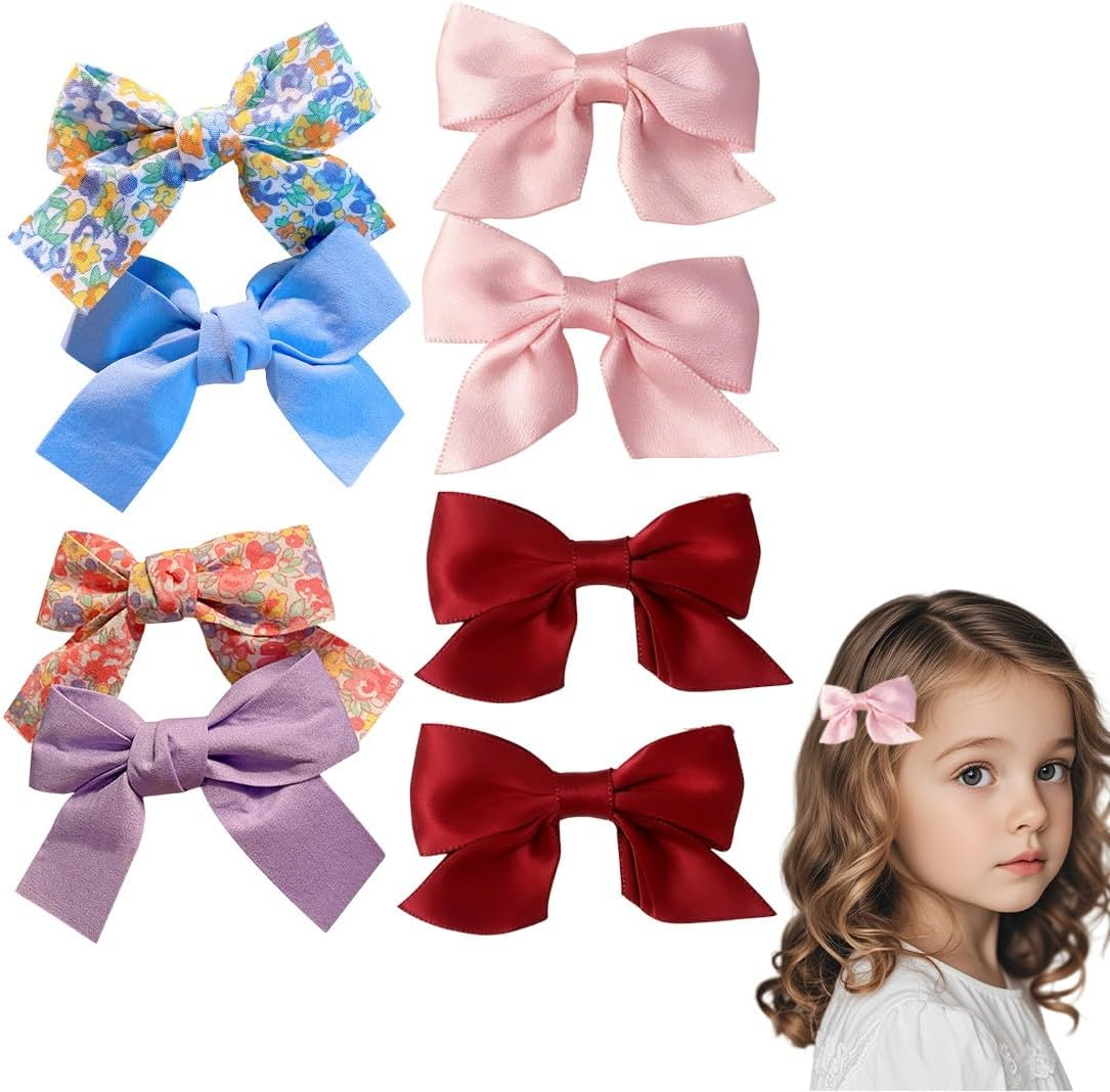 TEOZBLU 4 Pairs of Bows Hair Clips, Red Bow Hair, Hair Clip Hair Bows Girls, Hair Accessories, Women, Non-Slip Crocodile Hair Clips, for Wedding, Birthday (Red/Pink/Blue/Purple) image number 1