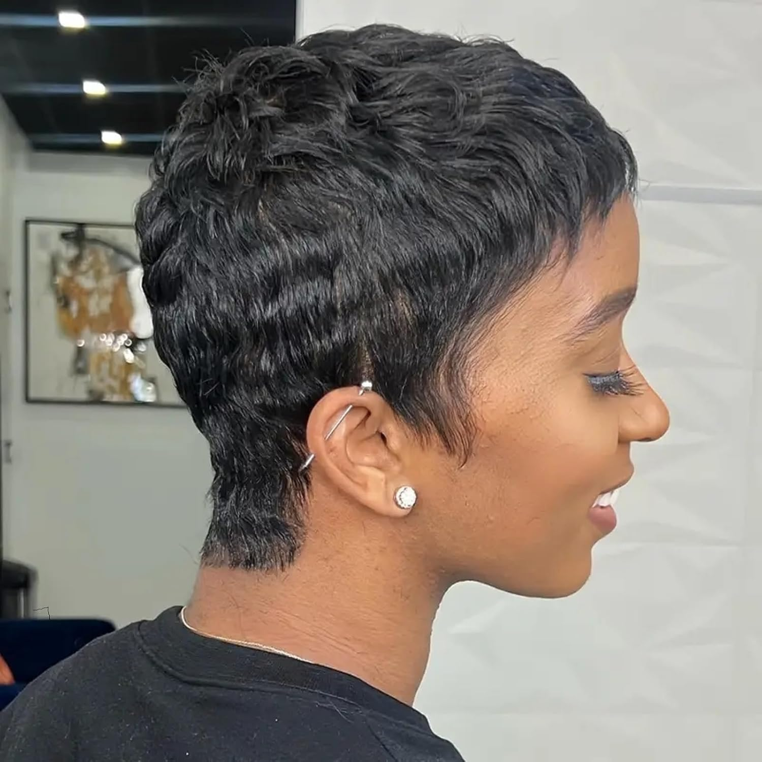 VCK Short Human Hair Wigs for Black Women Short Layered Pixie Cut for Women Black Bob Brazilian Remy Human Hair Glueless Full Machine Made image number 1