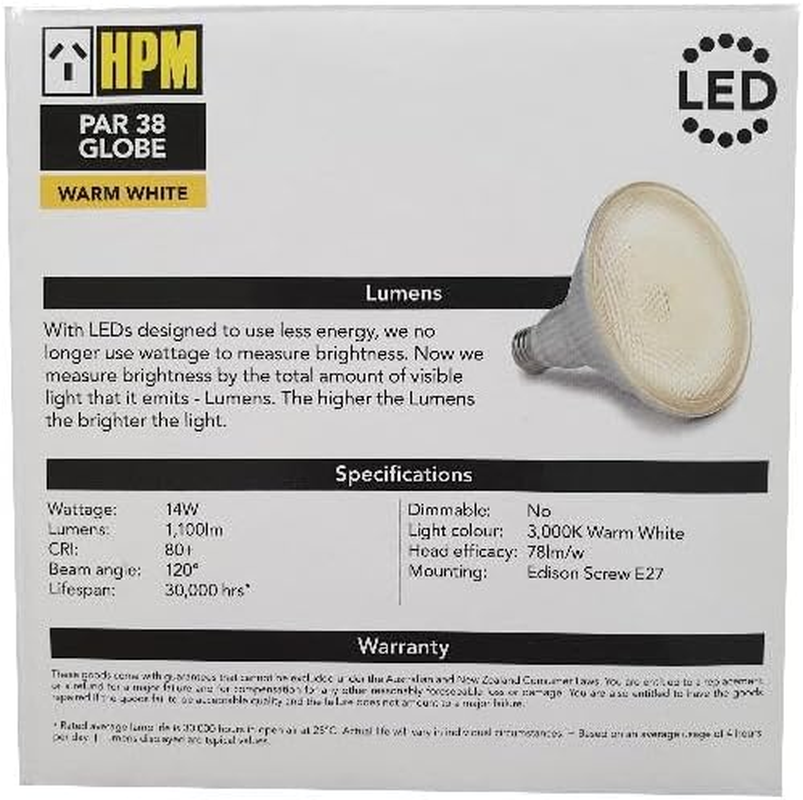 HPM 14W 1100Lm Warm White 3000K (LPAR38013K)
