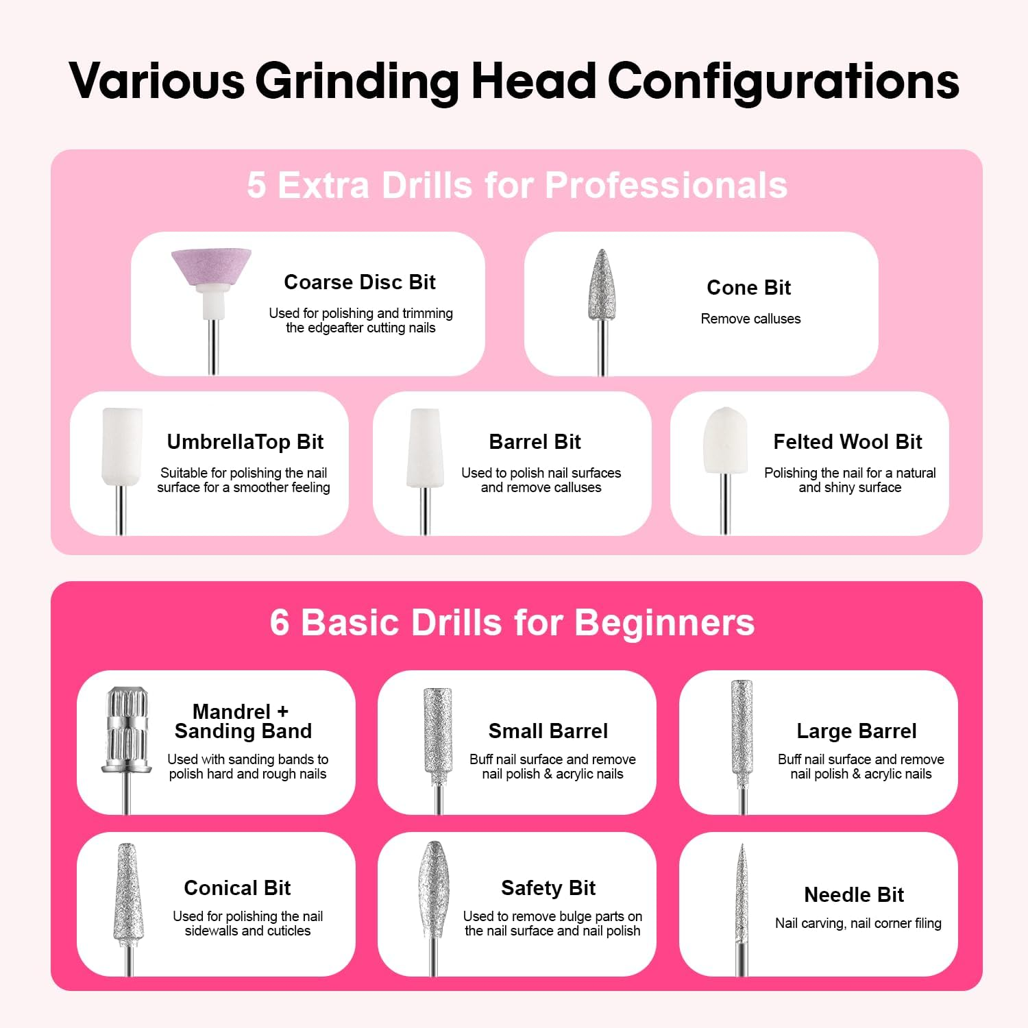 Nail Sander Electric Nail File 23000RPM Professional Nail Sander 11 in 1 Silent Portable Nail Sander Manicure Pedicure Kit for Beginners Salon image number 6