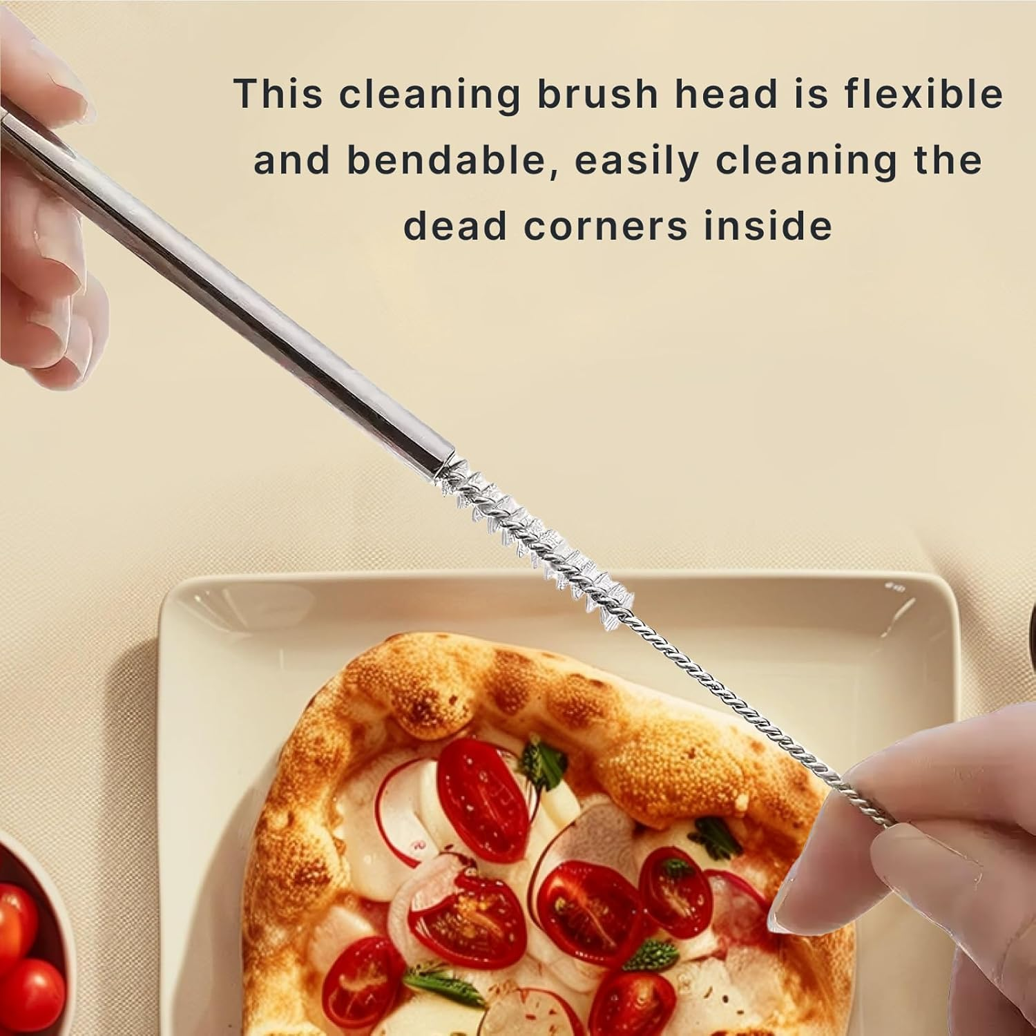 10-Pack Straw Cleaning Brushes &ndash; Multi-Size Nylon Bristle Kit with Keychain (8" Length, White) image number 4