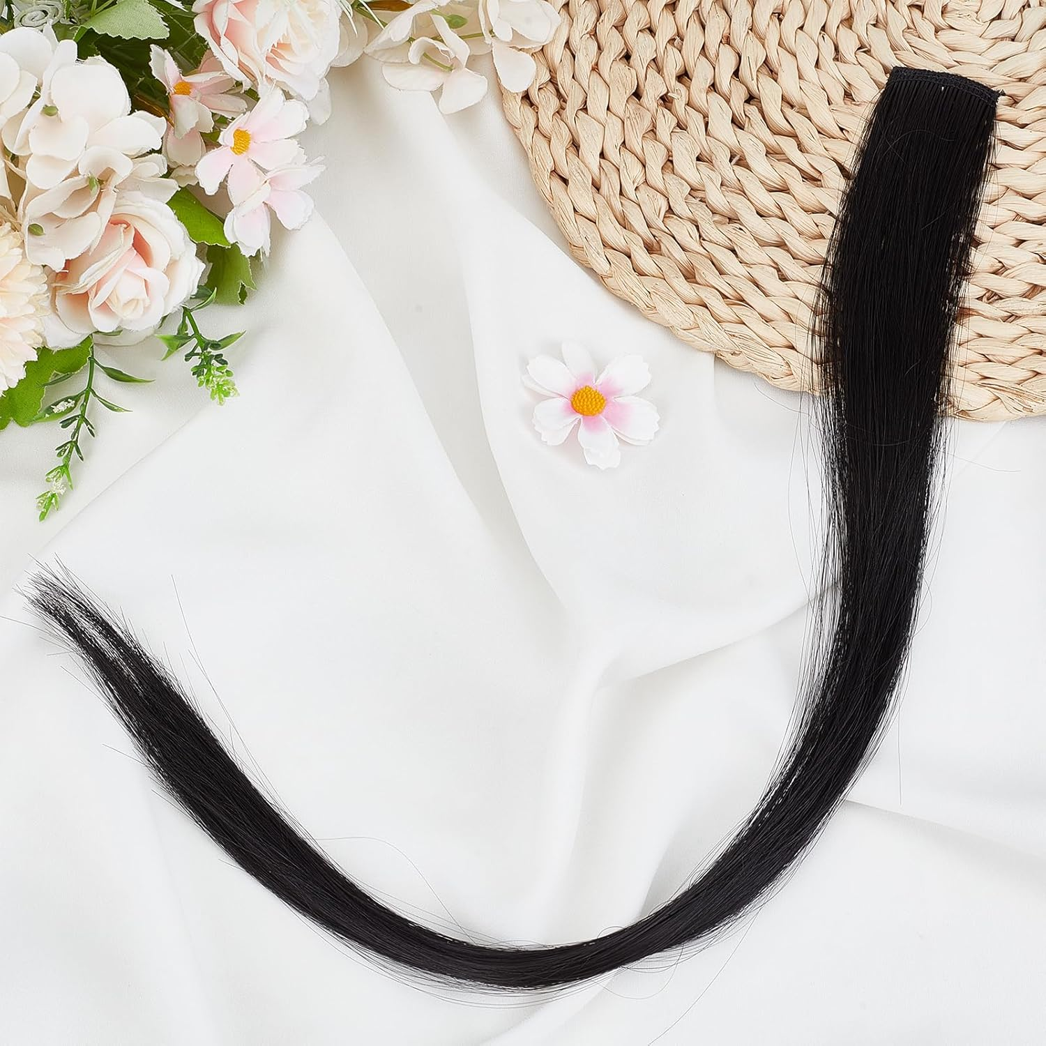 NICENEEDED Clip-In Hair Extensions in Jet Black Long Straight Hair Extensions for Halloween Christmas Cosplay (10 Pieces 20 Inches) image number 1