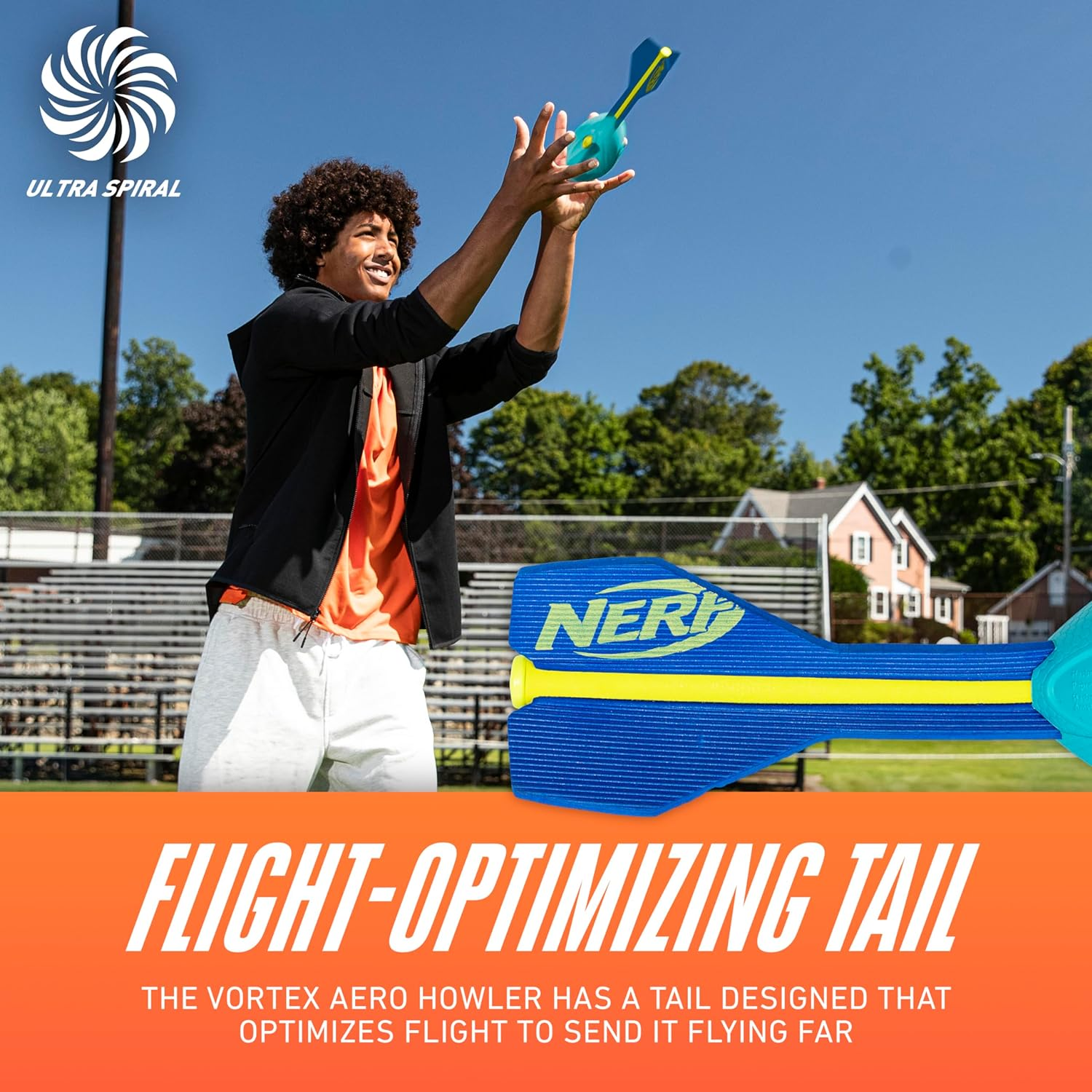 Nerf Vortex Aero Howler Foam Ball &ndash; Classic Long-Distance Football - Flight-Optimizing Tail - Hand Grip &ndash; Indoor and Outdoor Fun image number 4