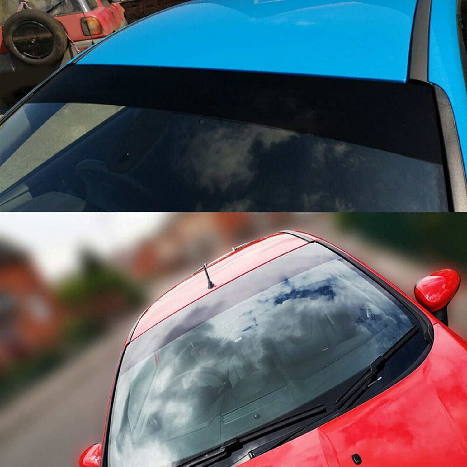 Car Windscreen Sunstrip, Gloss Black Universal High Performance Practical Heatproof Windshield Sunstrip Sticker 140X20Cm for Automobiles image number 1