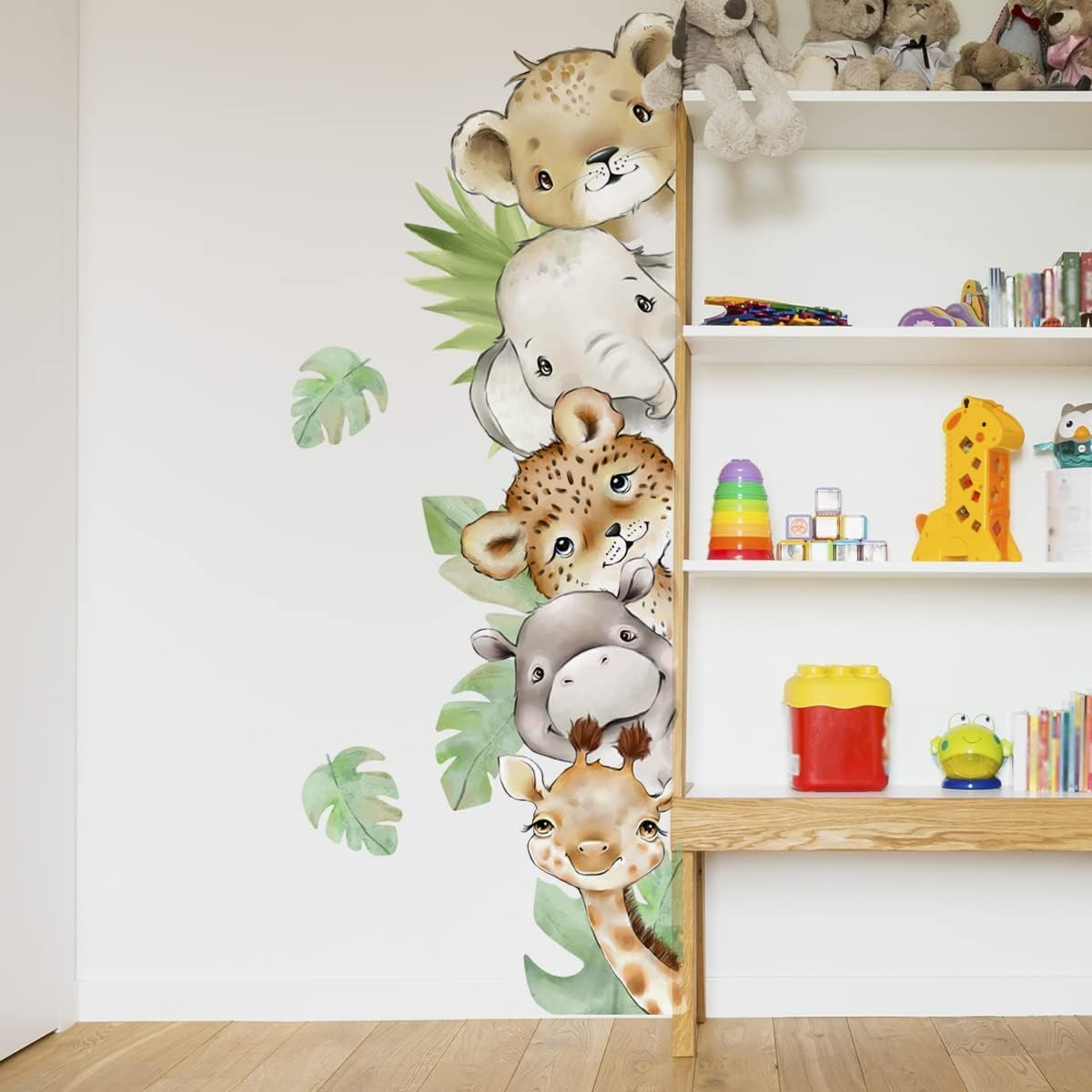 Clothmile 55.1 X 15.7 Inch Watercolor Jungle Animal Wall Decals Forest Animal Wall Sticker Elephant Tiger Giraffe Wall Decals for Kids Baby Nursery Playroom Bedroom Classroom Kindergarten Wall Decor image number 2