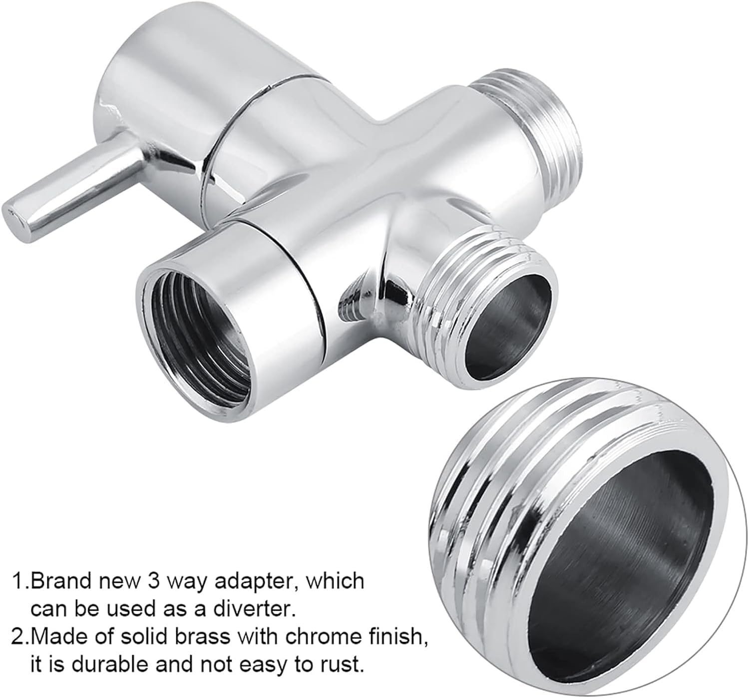 LYSAIMG Metal T-Adapter with Shut-Off T Valve,T Shape Valve for Shower Splitter Diverter,3-Way Connector,For Handheld Toilet Bidet Spray Bathroom image number 6