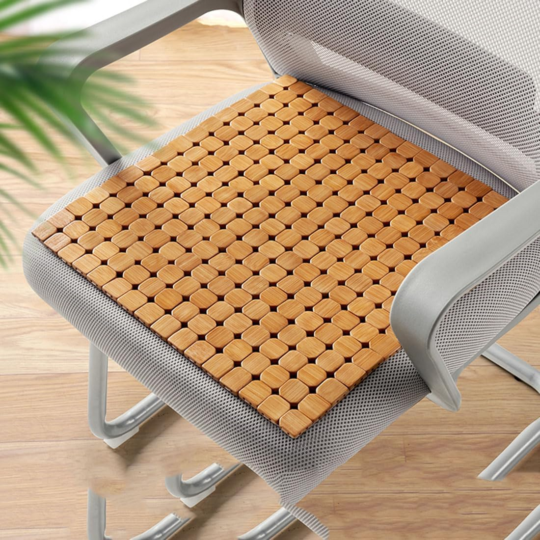 QUHUOYAO Bamboo Cushion, Cool and Breathable Sofa Cushion, Bamboo Seat Cushions Summer Chair Cushion Car Seat Pad, Natural Wood Beaded Seat Cover Pad Mat Comfy Cool Summer Massage Seat 41X41CM image number 1