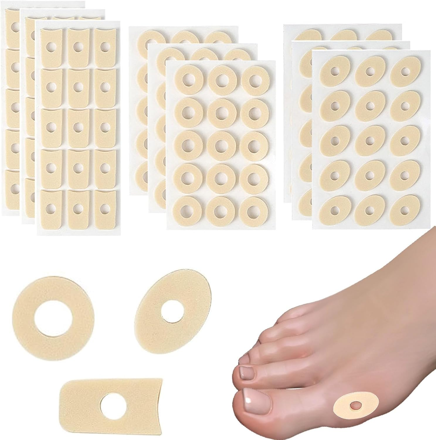 180 Pcs Corn Cushions for Toes Water-Resistant Self-Stick Callus Pads with Upgraded Adhesion, Cushioning & Pain Relief for Foot Corns, Blisters, and Rubbing (3Sizes, Toe Protectors for Men & Women) image number 3