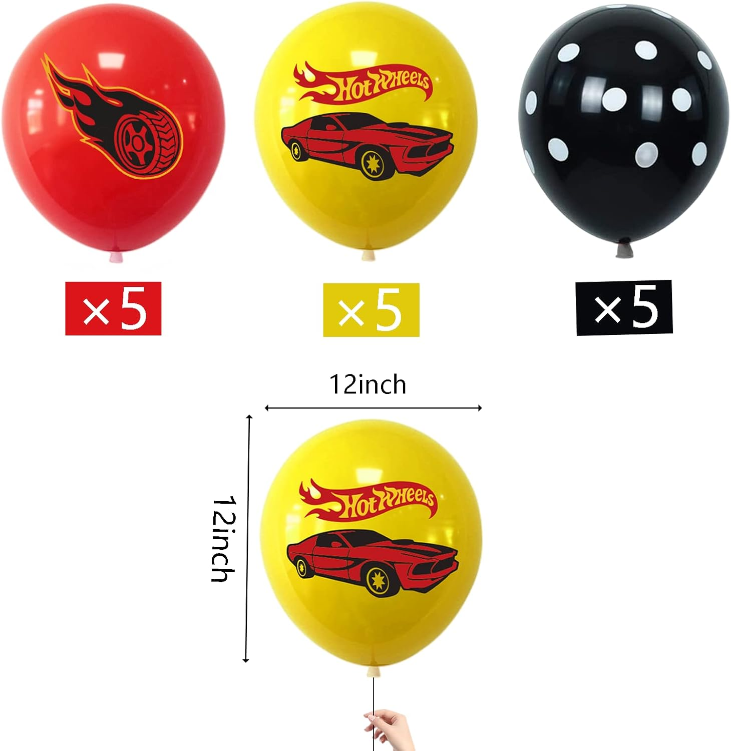 15Pcs Racing Car Party Latex Balloons 12 Inch Black Red Gold Racing Car Patterned Balloons for Racing Party Decoration Kids Boys Birthday Balloon Party Supplies image number 1